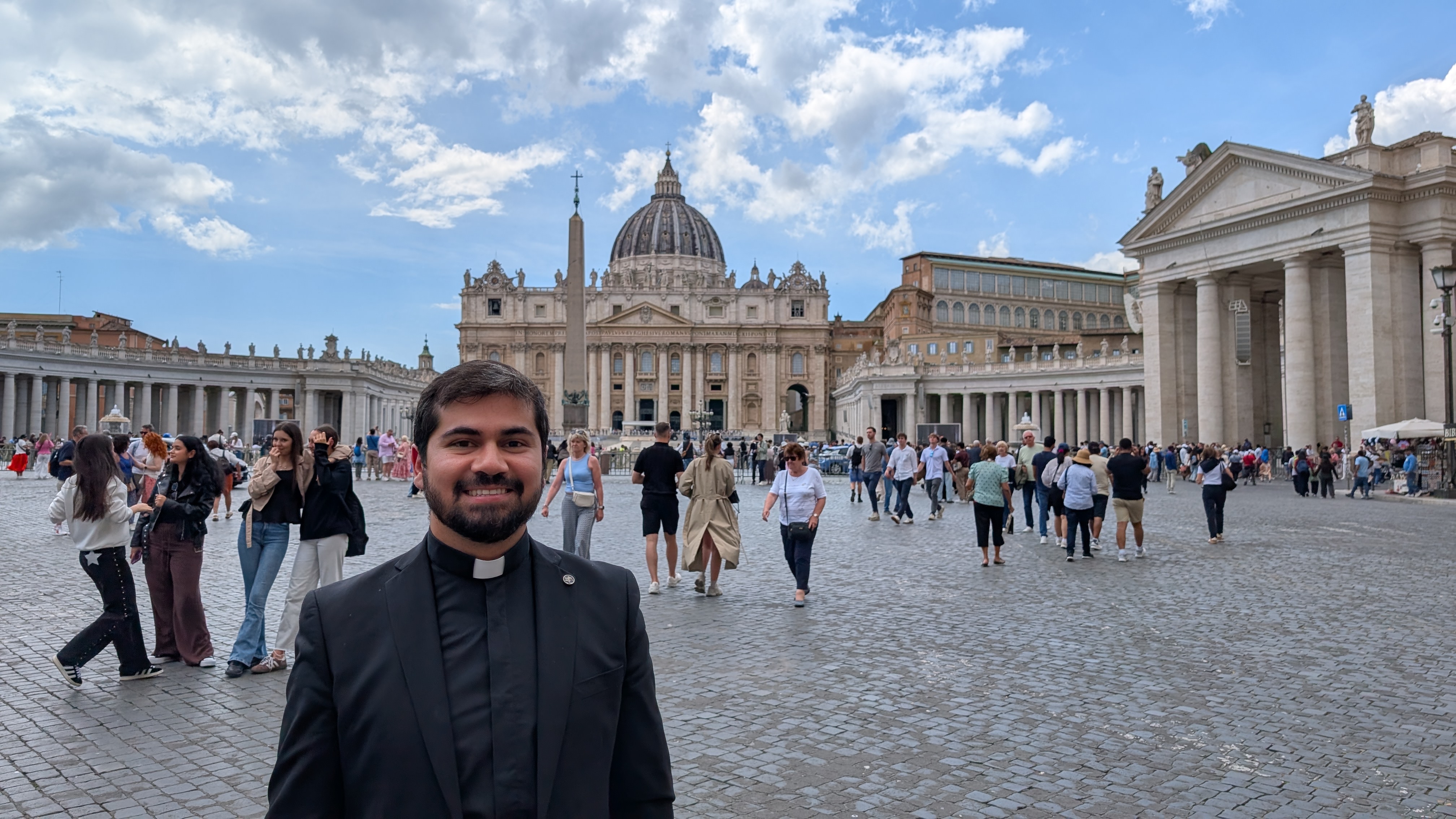 Father Reniel Ramírez Herrera of Kaduna, postulator for the cause of canonization of Antoni Gaudí, stands in St. Peter’s Square at the Vatican on May 19, 2026. | Credit: Ishmael Adibuah/EWTN News