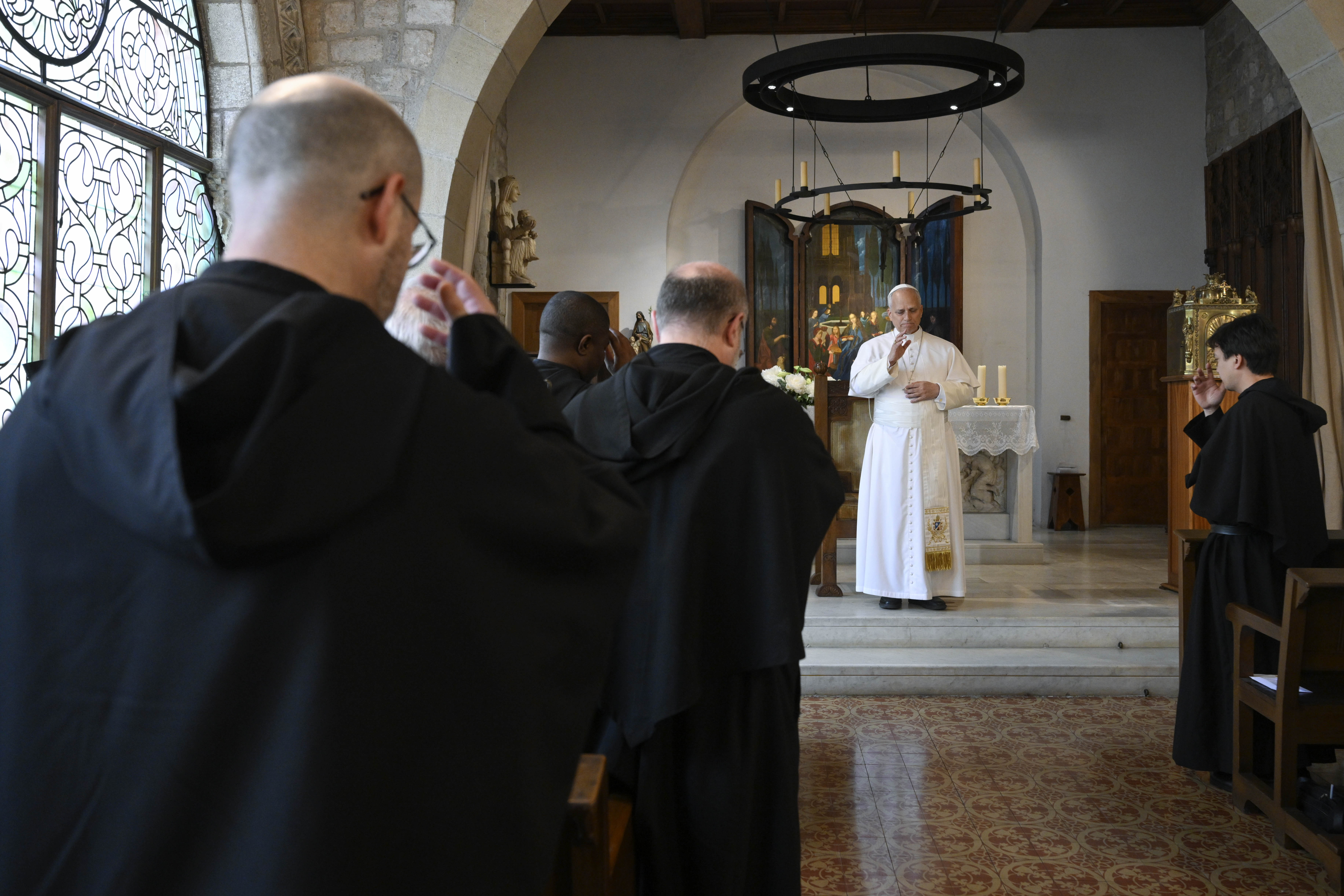 Pope Leo XIV meets with Catalonian Augustinians in Barcelona, June 9, 2026. Leo is the first supreme pontiff from the Order of Augustinians. | Credit: Vatican Media
