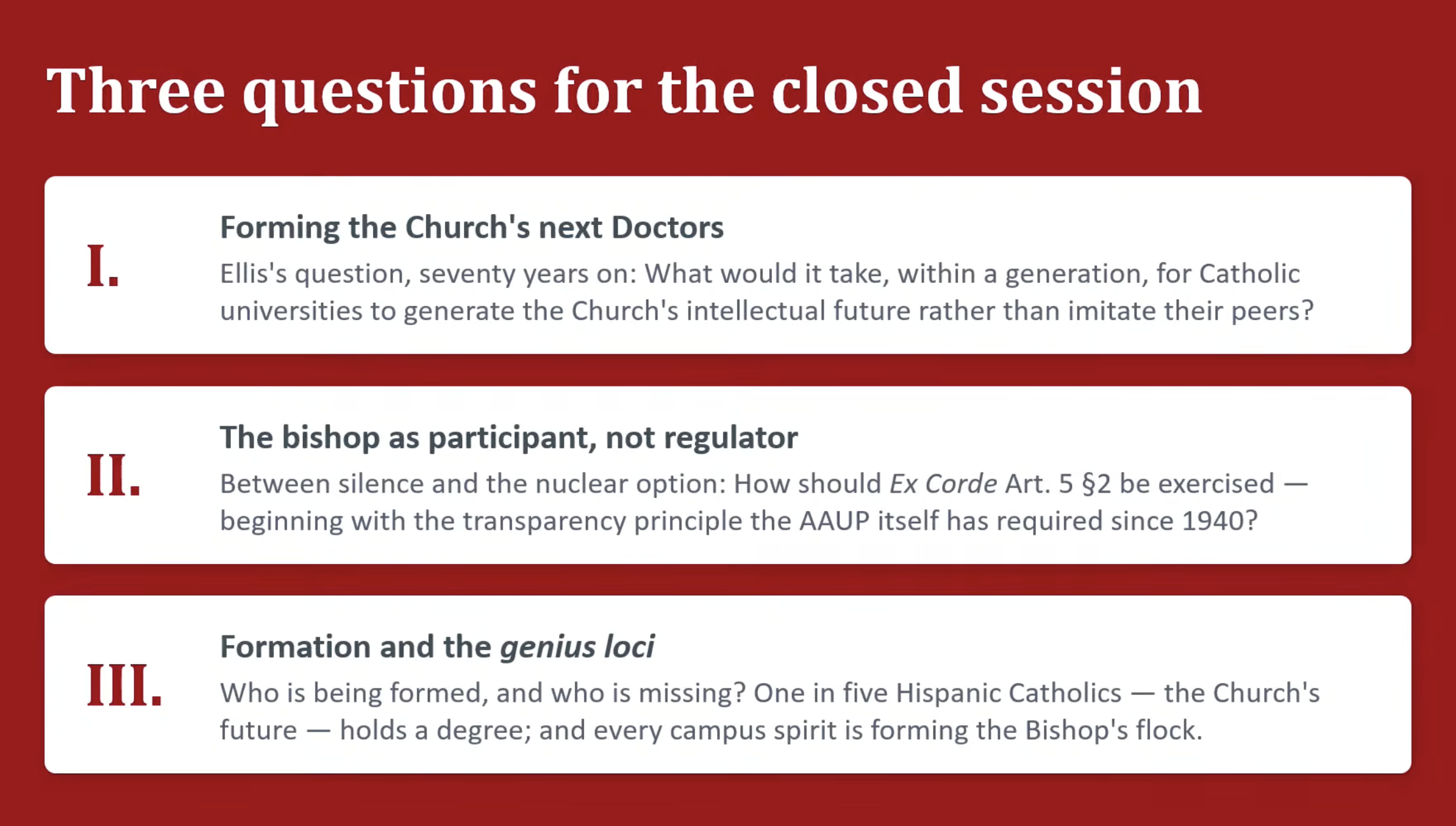 The United States Conference of Catholic Bishops consider questions about higher education at their plenary assembly in Orlando, Florida, on June 10, 2026. | Credit: USCCB/YouTube/screenshot
