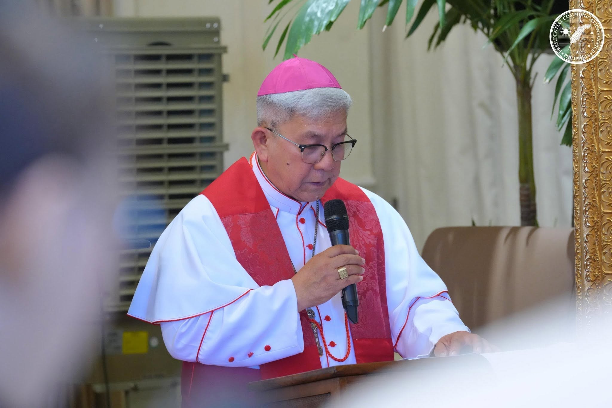 Bishop Jose Colin Bagaforo of Kidapawan, spiritual director of the Our Lady of Guadalupe Philippine Pilgrimage, takes part in the blessing of the image of Our Lady of Guadalupe at Malacañang Palace in Manila on June 11, 2026, in the presence of government officials, Church leaders, and other guests. | Credit: Photo courtesy of the Presidential Communications Office
