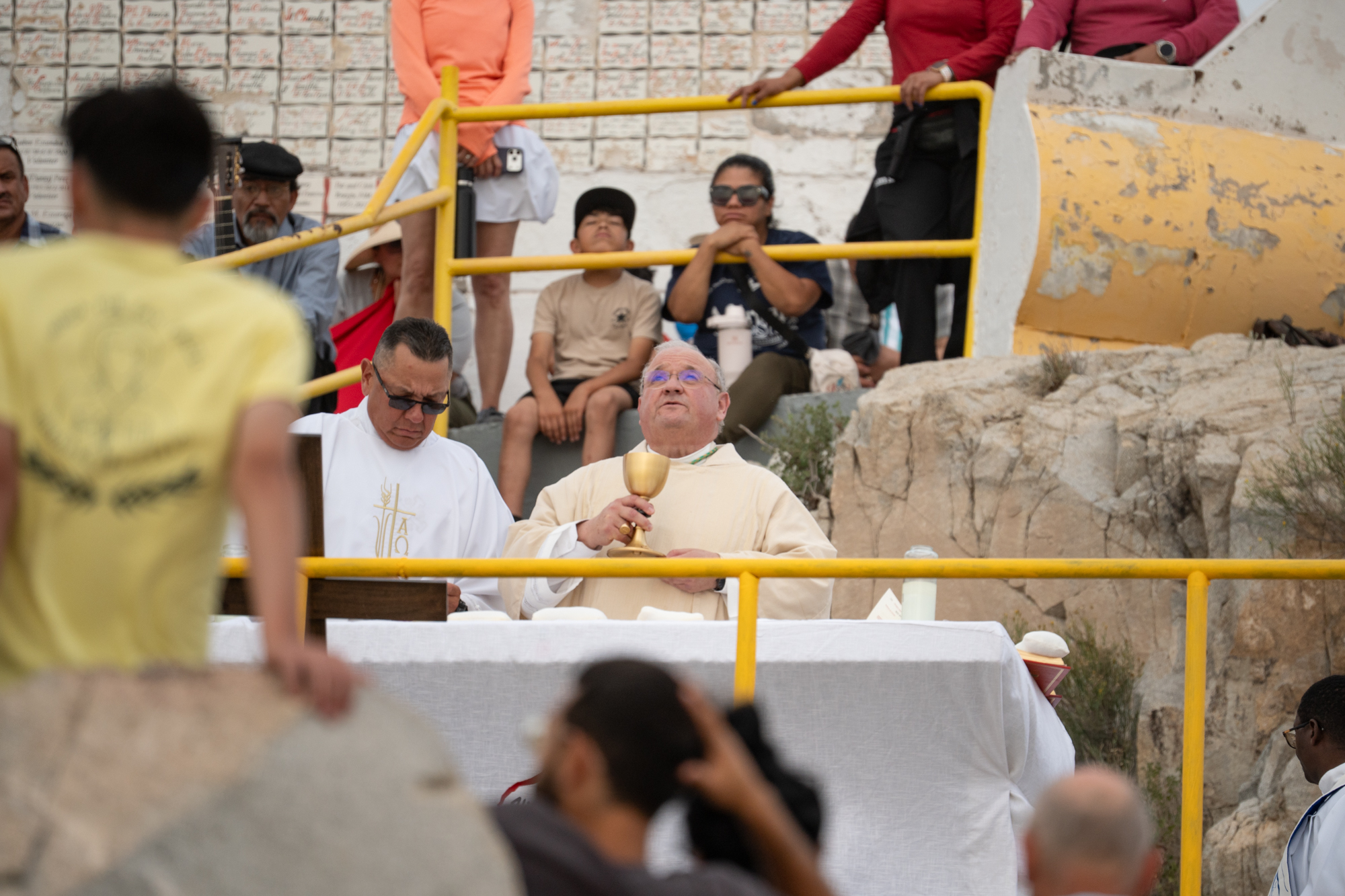 Bishop Peter Baldacchino celebrates Mass atop Mount Cristo Rey in the Diocese of Las Cruces, New Mexico, on June 28, 2026. The mountain has become the site of a dispute between the diocese and the federal government over the seizure of land for a border wall. | Credit: Photo courtesy of Jim Winder