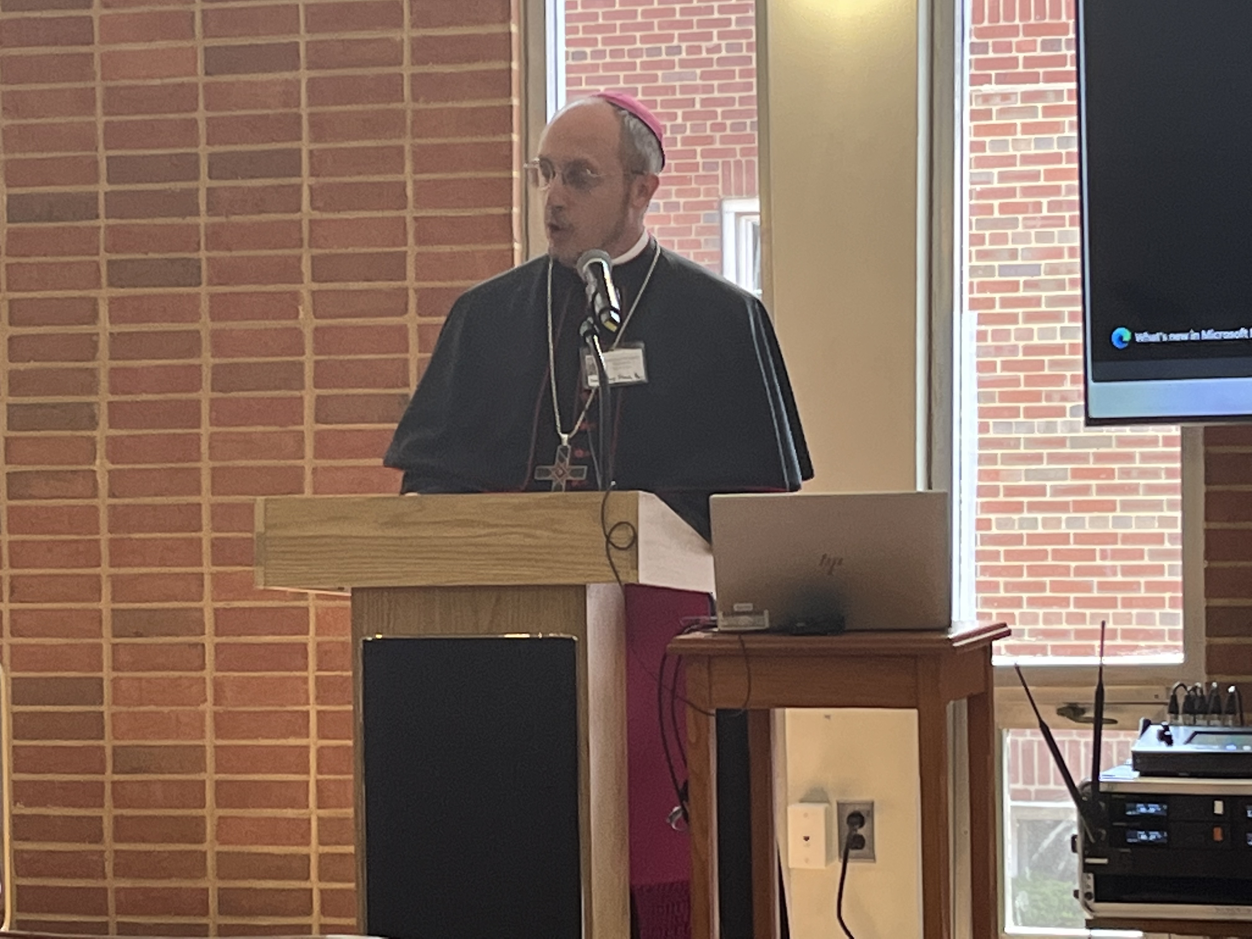 Archbishop Flavio Pace, secretary of the Vatican’s Dicastery for Promoting Christian Unity, speaks at the Orientale Lumen Foundation conference at the retreat house for the St. John Paul II National Shrine in Washington, D.C., on July 15, 2026. | Credit: Tyler Arnold/EWTN News