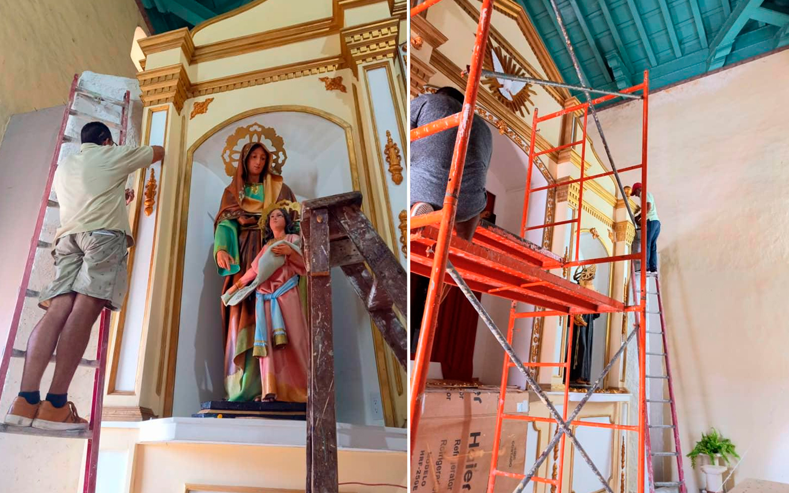 Obras del nuevo retablo de la iglesia Santa Ana de Camagüey. | Crédito: Frank Luis.