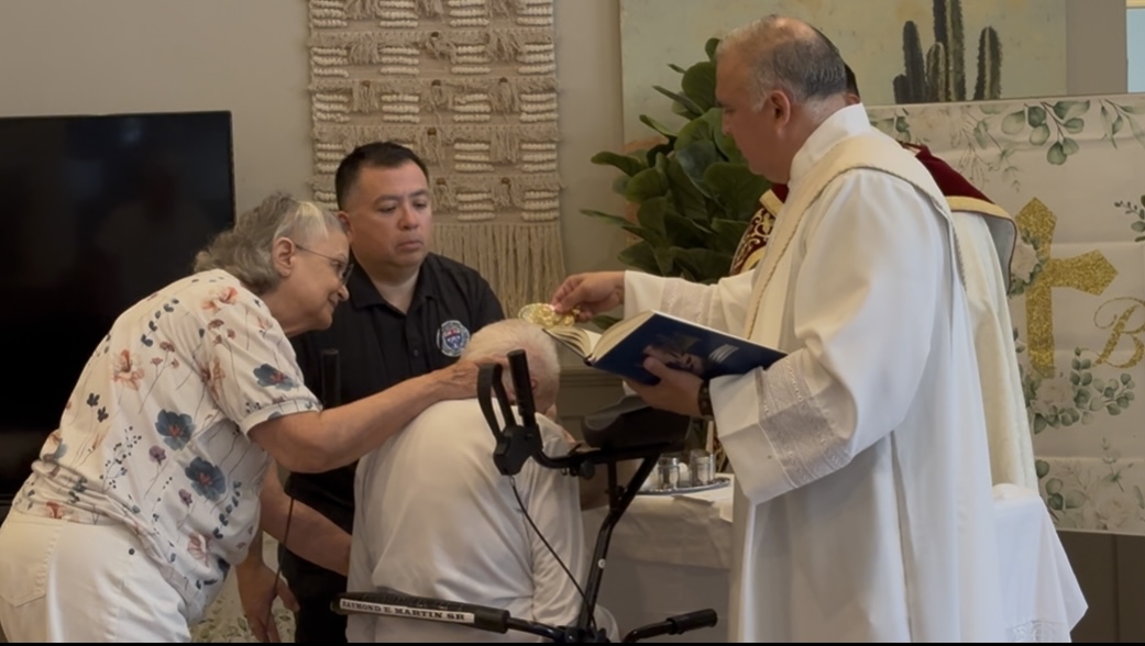 Raymond Martin Sr. is baptized at 98 years old by his friend and confirmation sponsor, Deacon Jack Trevino.  | Credit: Photo courtesy of Deacon Jack Trevino