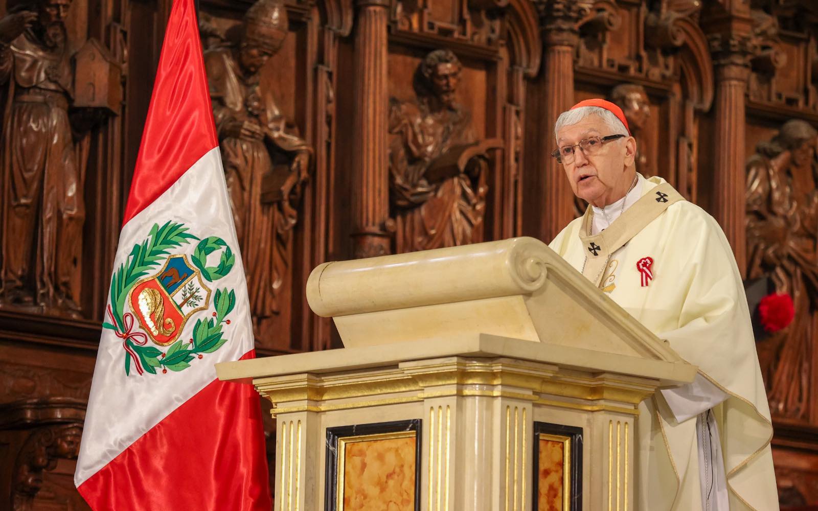 Cardinal Carlos Castillo delivers the homily at the Mass and Te Deum marking the 205th anniversary of Peru’s independence at the Lima Cathedral on July 28, 2026. | Credit: Presidency of Peru