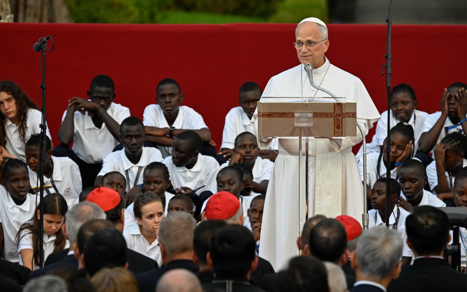 El Papa León XIV dirige su mensaje a los jóvenes participantes en el “Cántico de la Paz”, celebrado en el Borgo Laudato Si’ de Castel Gandolfo el 29 de julio de 2026. Crédito: Vatican Media.