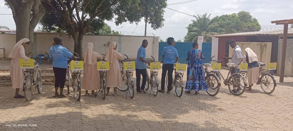 Marianist sisters pose with their bicycles in the Central African Republic, July 24, 2026. | Credit: Photo courtesy of the U.S. Conference of Catholic Bishops (USCCB)