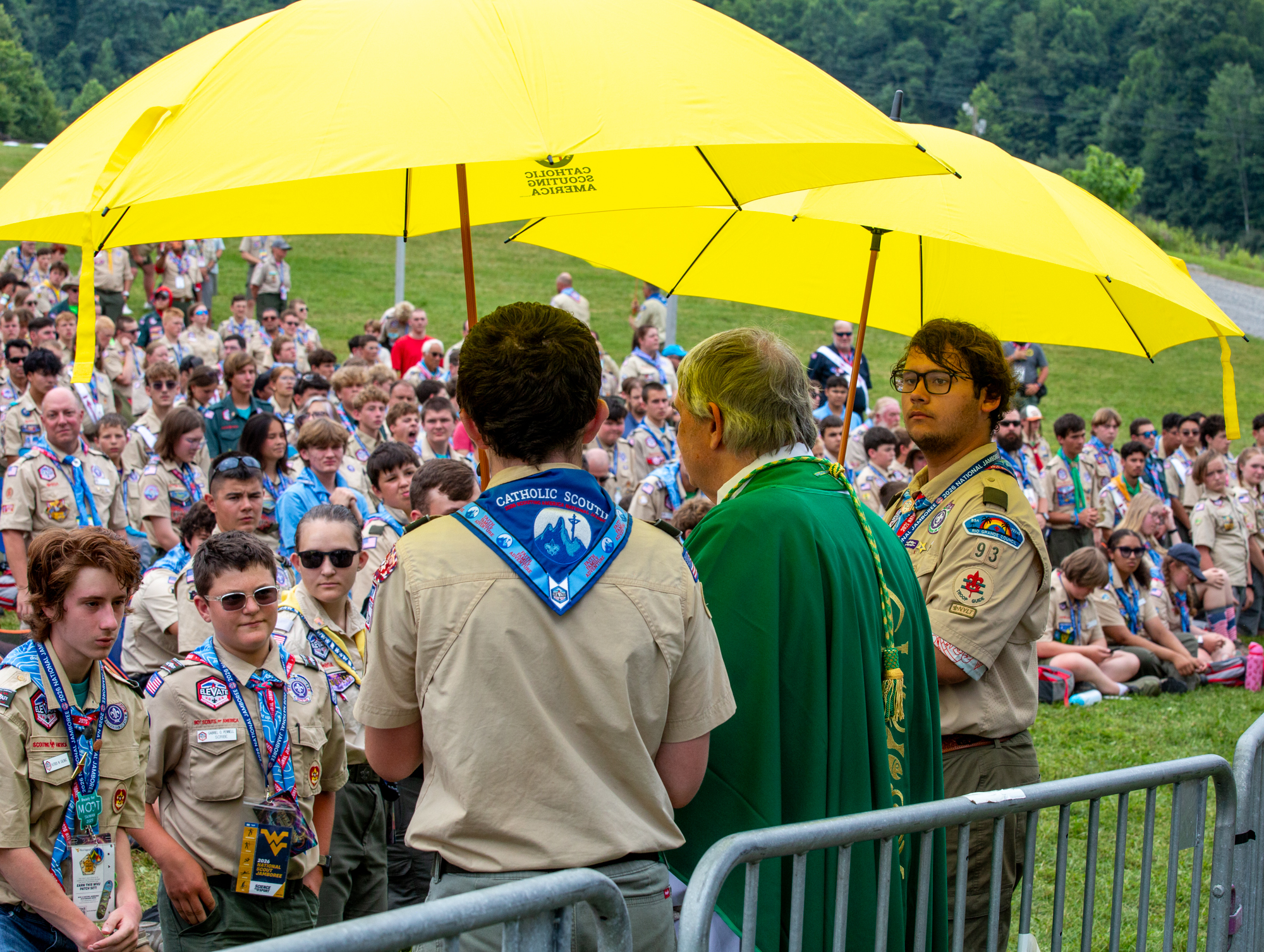 Bishop Michael Fisher of Buffalo, New York, with Scouts at a Mass held at the Scouting America National Jamboree at the Summit Bechtel Reserve in West Virginia on July 26, 2026. | Credit: Photo courtesy of Scouting America
