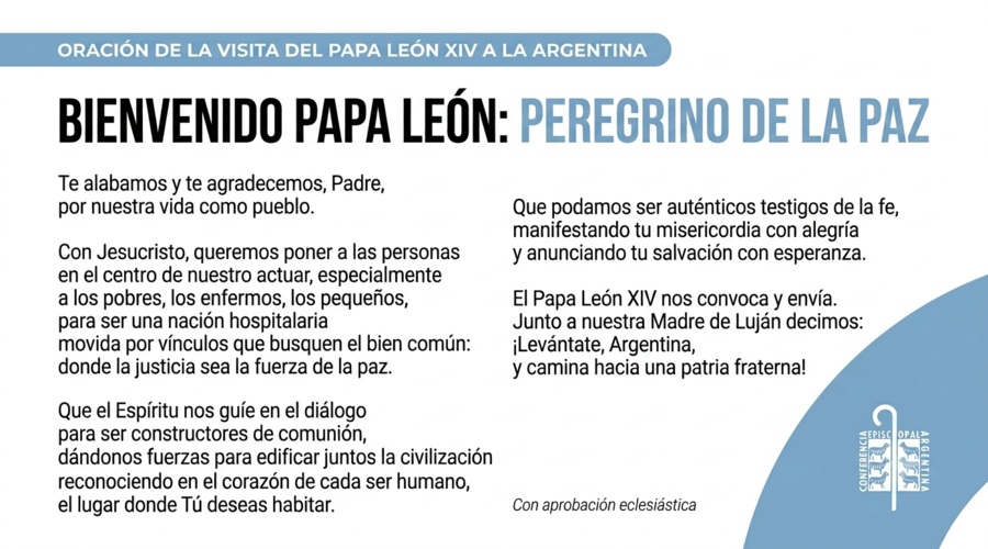 Oración para la visita del Papa León XIV a Argentina. Crédito: Conferencia Episcopal Argentina