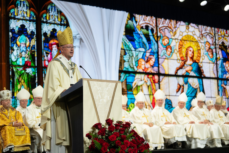 Archbishop James Golka of Denver delivers the homily at the opening Mass of the Knights of Columbus’ 144th Supreme Convention in Denver on Aug. 4, 2026. | Credit: Photo courtesy of Matthew Barrick/Knights of Columbus