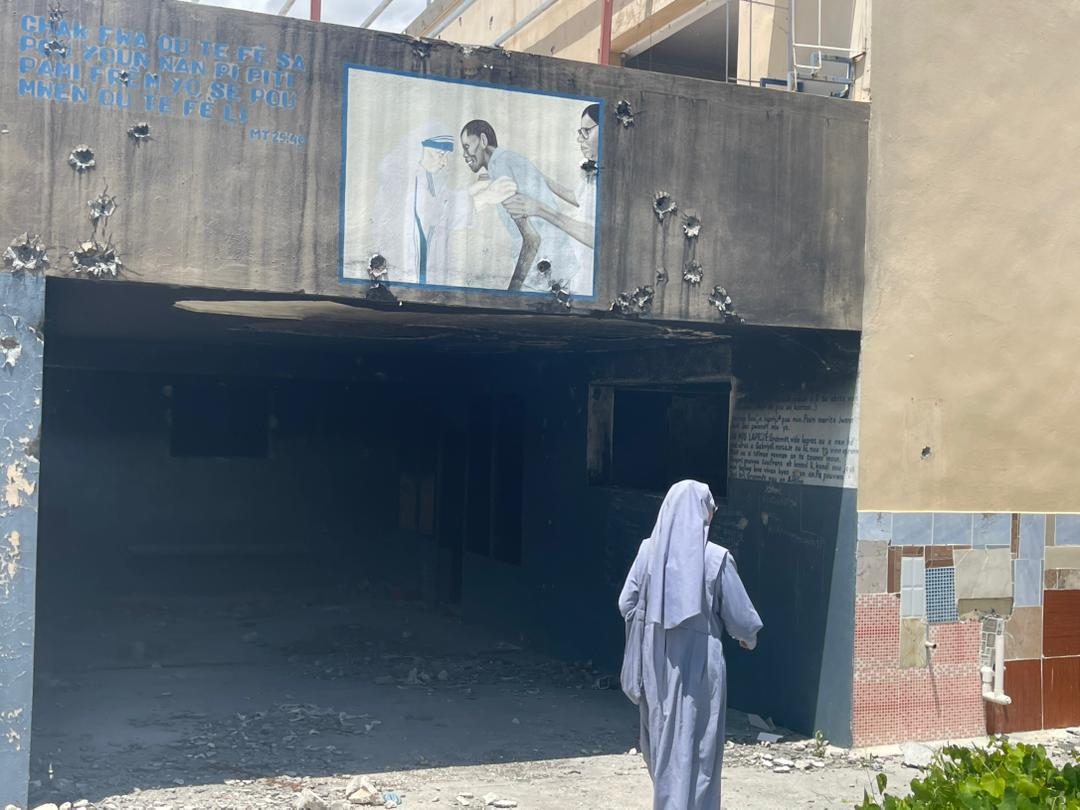 Sister Paesie visits the Missionaries of Charity convent in Port-au-Prince, Haiti, in May 2026. The convent was attacked and burned by gangs in 2024. | Credit: Photo courtesy of Sister Paesie