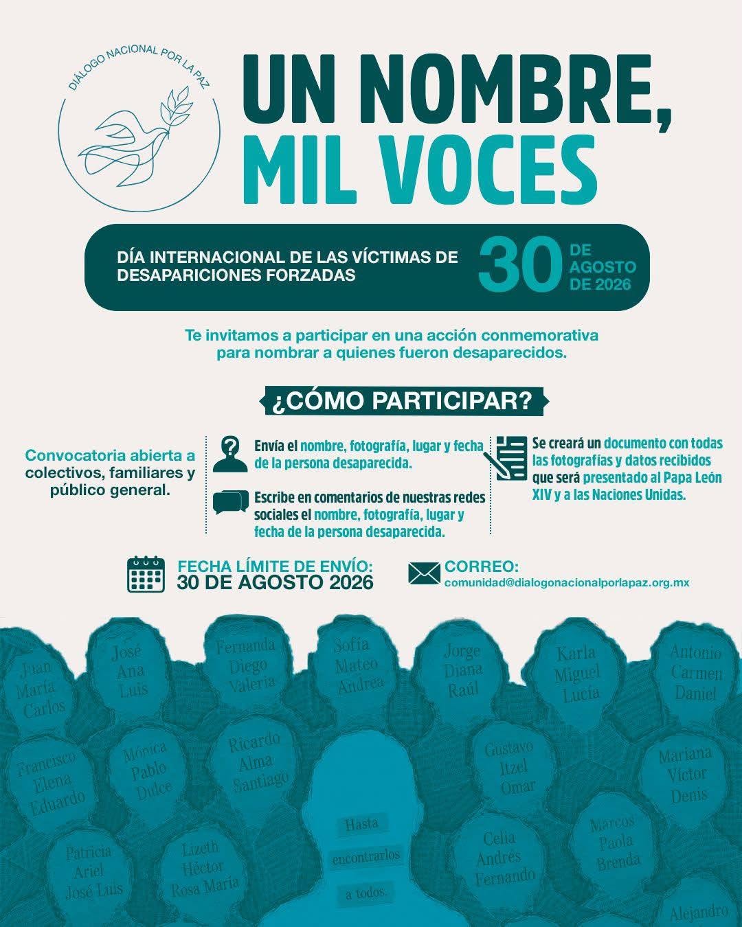 Convocatoria de la iniciativa “Un nombre, mil voces”. Crédito: Diálogo Nacional por la Paz