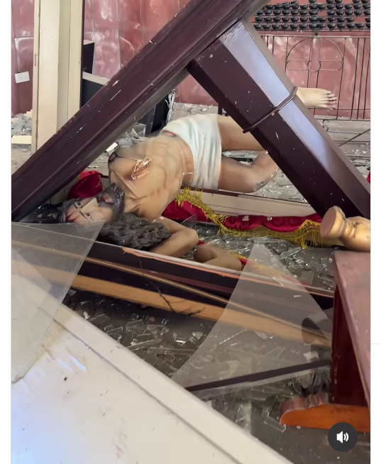 The Aug. 10, 2026, earthquake that hit the town of Chiquinquirá in Roldanillo, a subdistrict of the Valle del Cauca district in Colombia, severely damaged Our Lady of the Rosary chapel, which dates back to the 17th century.| Credit: Photo courtesy of Father Germán Andrés Clavijo/video screenshot