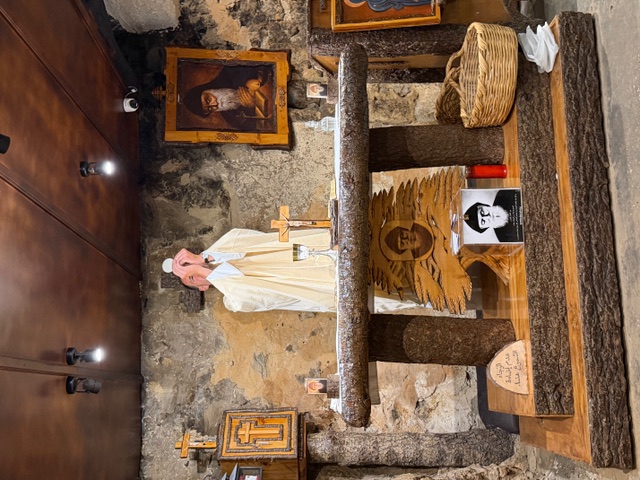 Father Michael Sliney, LC, presides at a Mass along the St. Charbel Trail route, a unique 80-mile pilgrimage and hiking trail that crosses some of Lebanon's most striking natural and spiritual landscapes, linking monasteries, villages, and historic sites associated with St. Charbel and the Maronite tradition.| Credit: Photo courtesy of Father Michael Sliney, LC