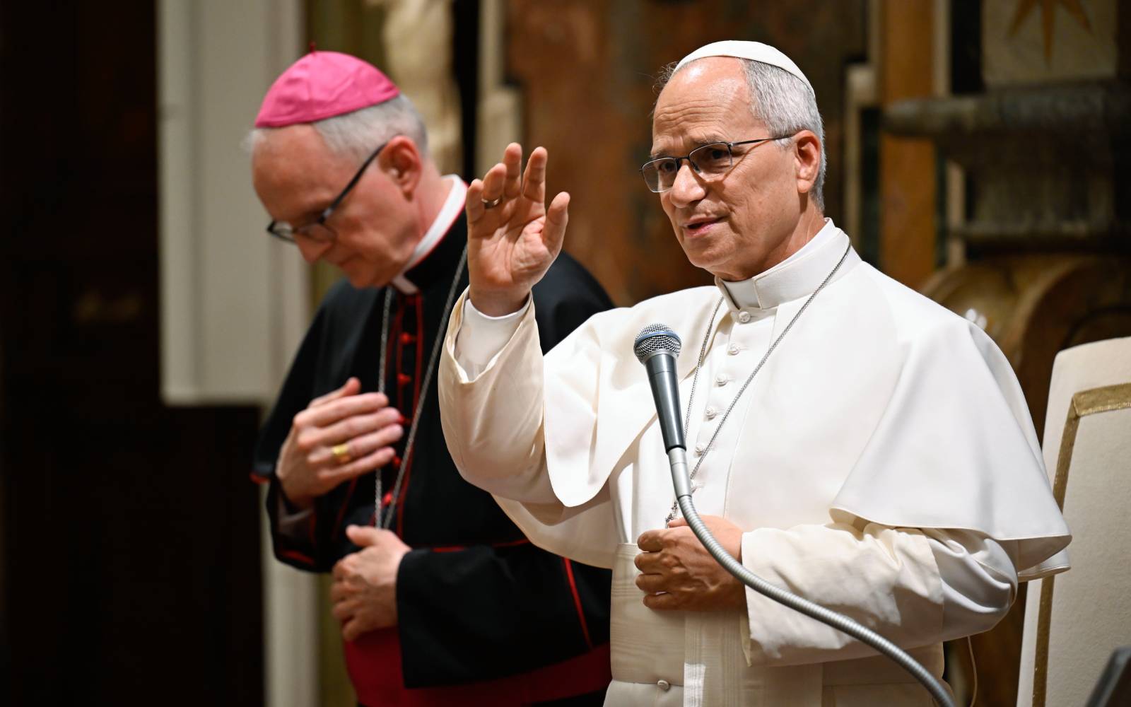 El Papa León XIV durante su audiencia con los participantes en el encuentro de la Red Internacional de Legisladores Católicos, este 21 de agosto de 2026. Crédito: Vatican Media.