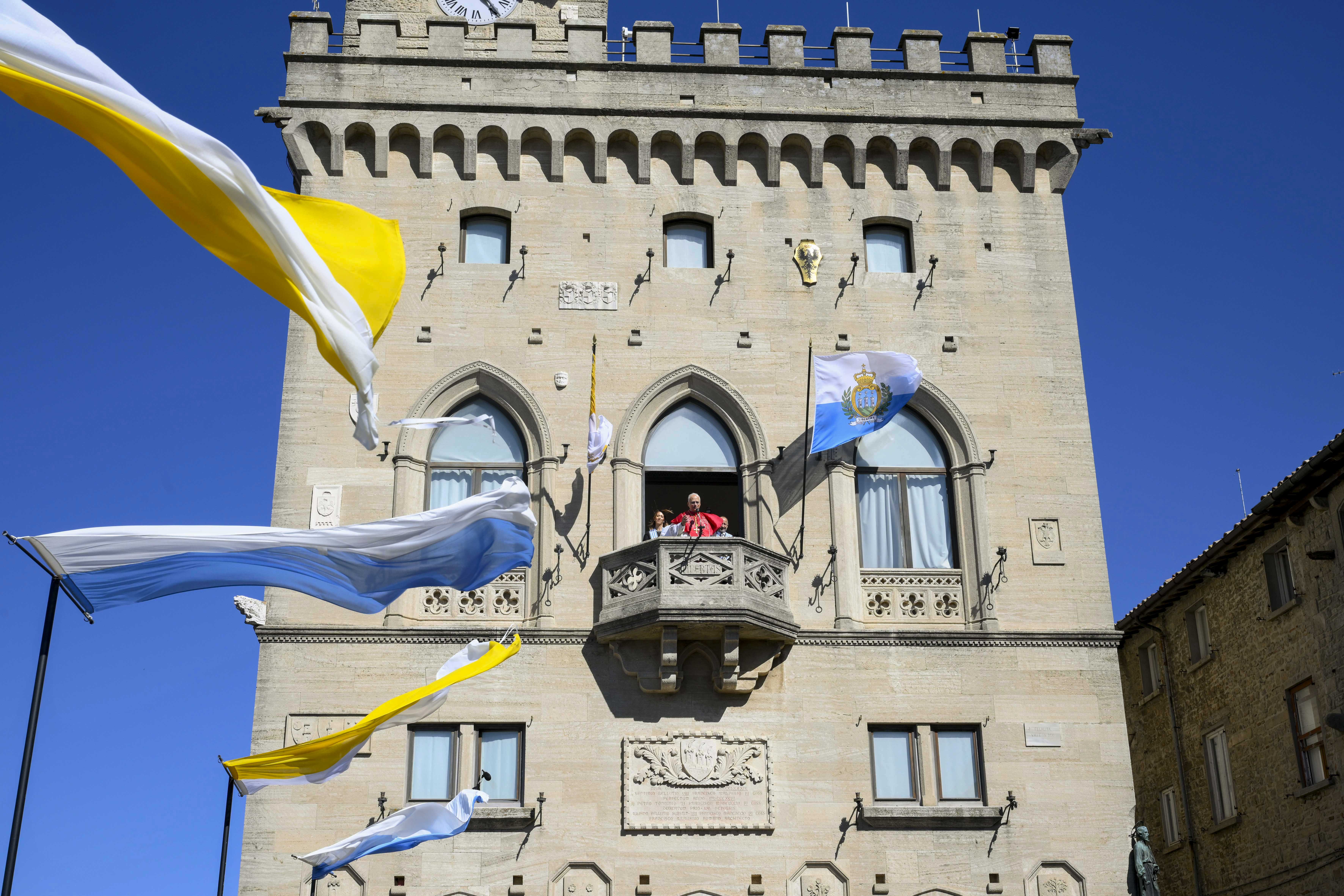 Pope Leo XIV greets pilgrims in the Piazza della Libertà in San Marino, Aug. 22, 2026. | Credit: Vatican Media