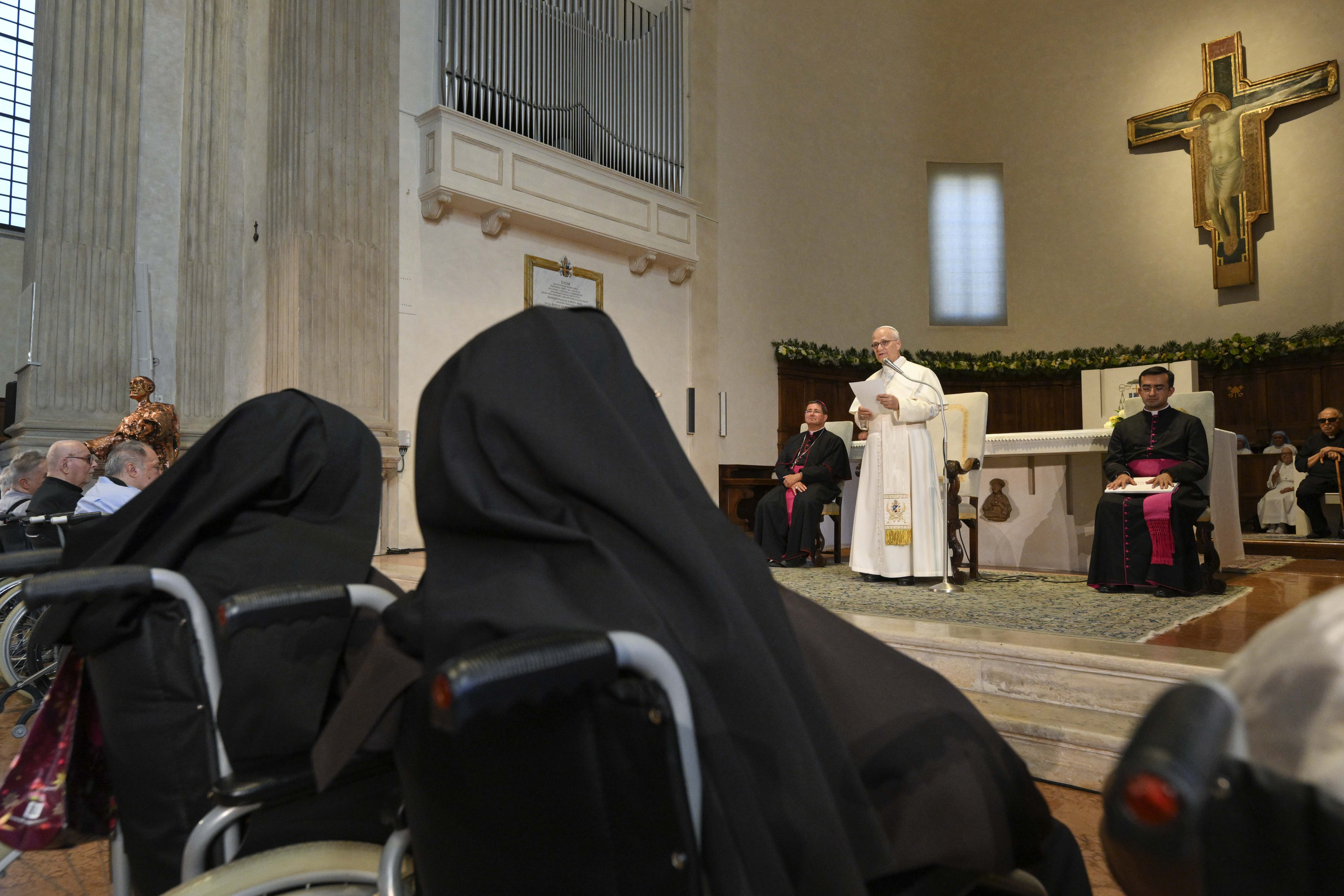 Pope Leo XIV speaks at Rimini Cathedral, Aug. 22, 2026, during a meeting with people suffering from illnesses and disabilities. | Credit: Vatican Media