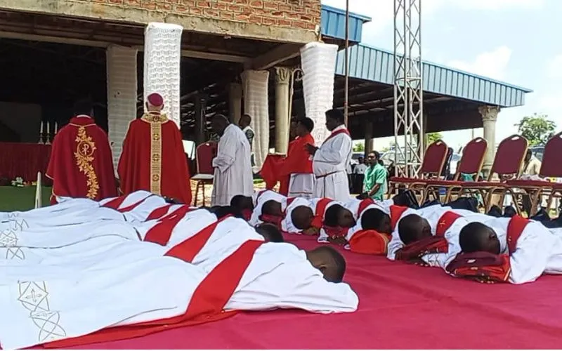 Fourteen transitional deacons were ordained to the priesthood on Aug. 22, 2026, in the Diocese of Makurdi, Nigeria, presided over by Archbishop Salvatore Cordileone of San Francisco. | Credit: Diocese of Makurdi