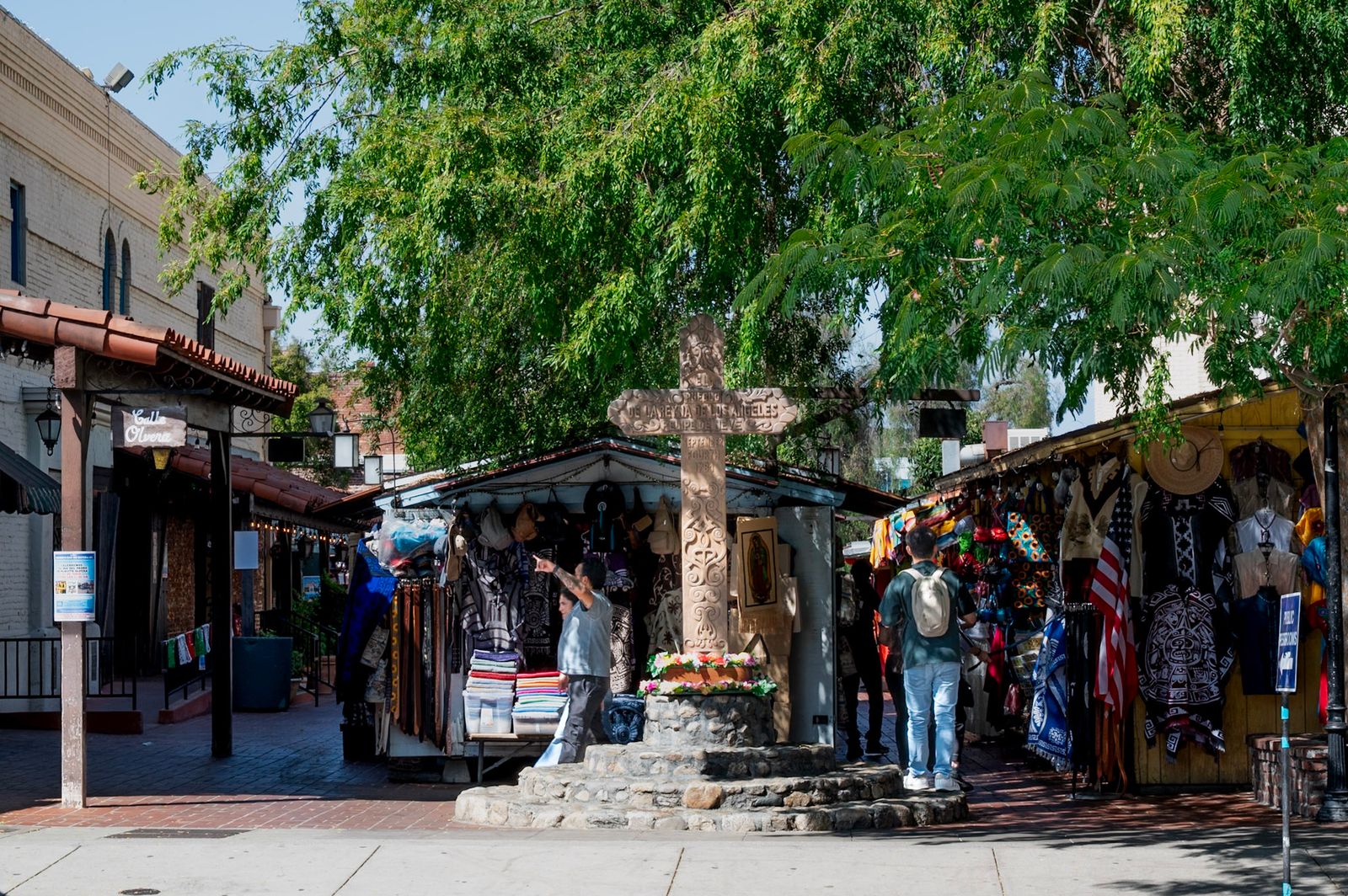 The Olvera Street Cross stands at the head of Olvera Street near the El Pueblo de Los Ángeles Historical Monument in Los Angeles. | Credit: Becket
