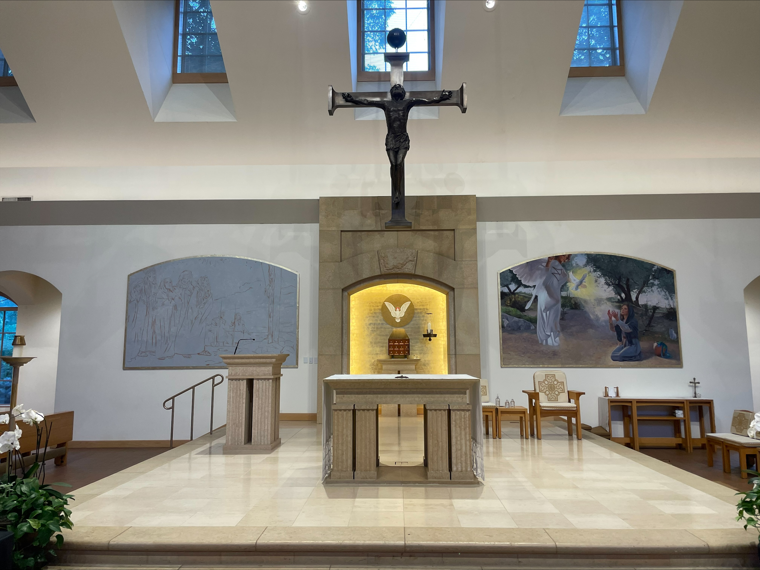 Our Lady of Guadalupe with the unfinished fresco, left, and the completed Annunciation fresco, right. | Credit: Photo by Rámond Mitchell