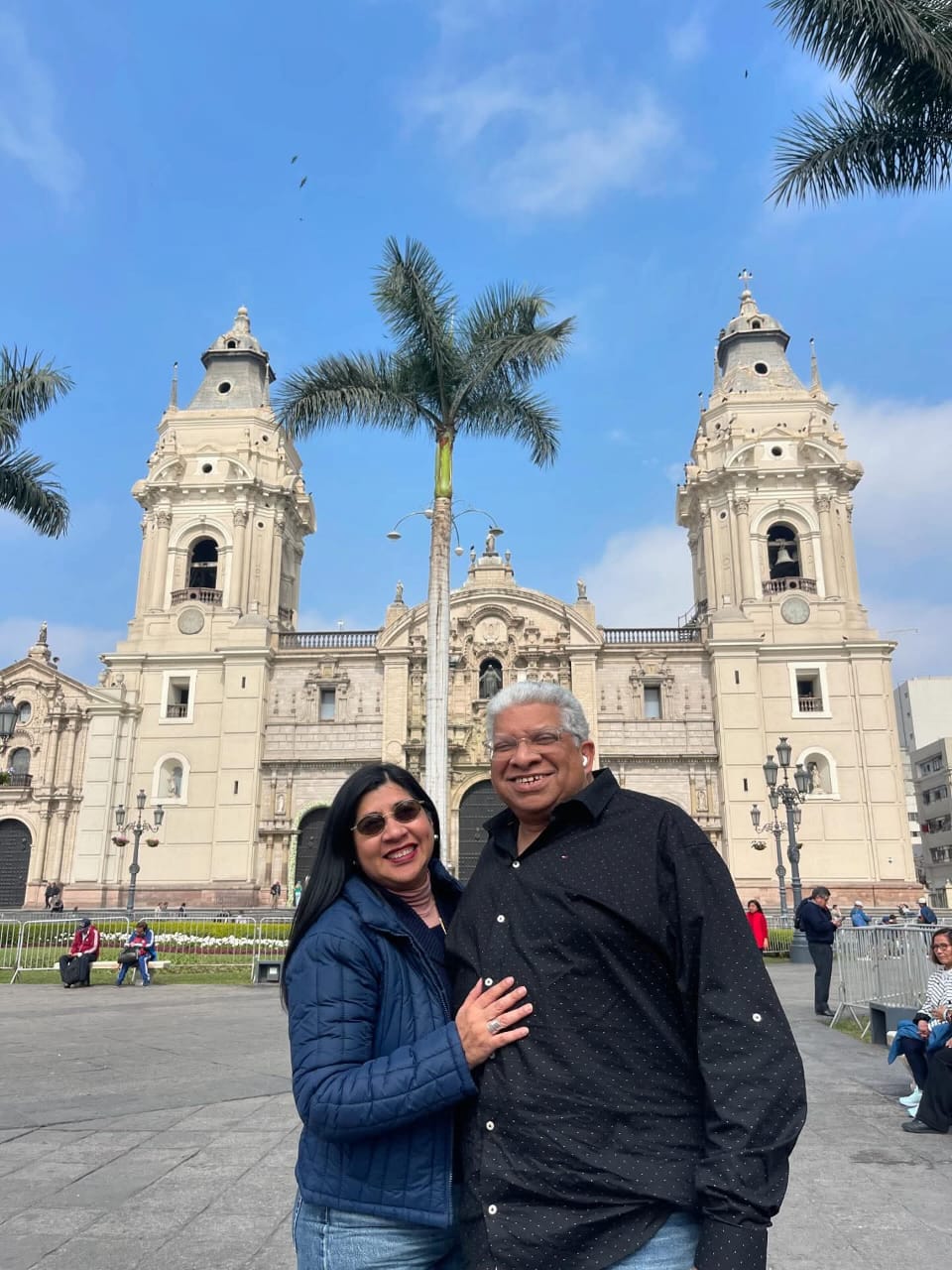 Harold and Mariela in front of Lima Cathedral. | Credit: Photo courtesy of Harold Figueras and Mariela Villanueva