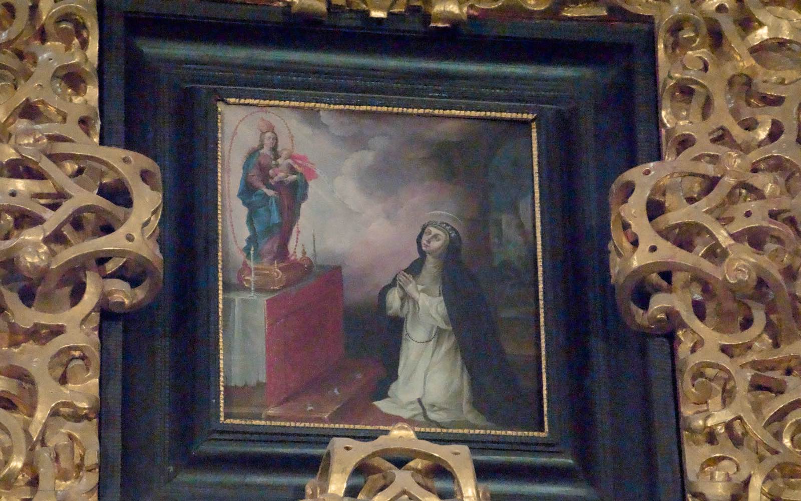 "Desposorios místicos de Santa Rosa de Lima", óleo sobre lámina de cobre realizado hacia 1680 y atribuido a Juan Tinoco, en el Ochavo de la Catedral de Puebla. | Crédito: David Ramos/EWTN News.