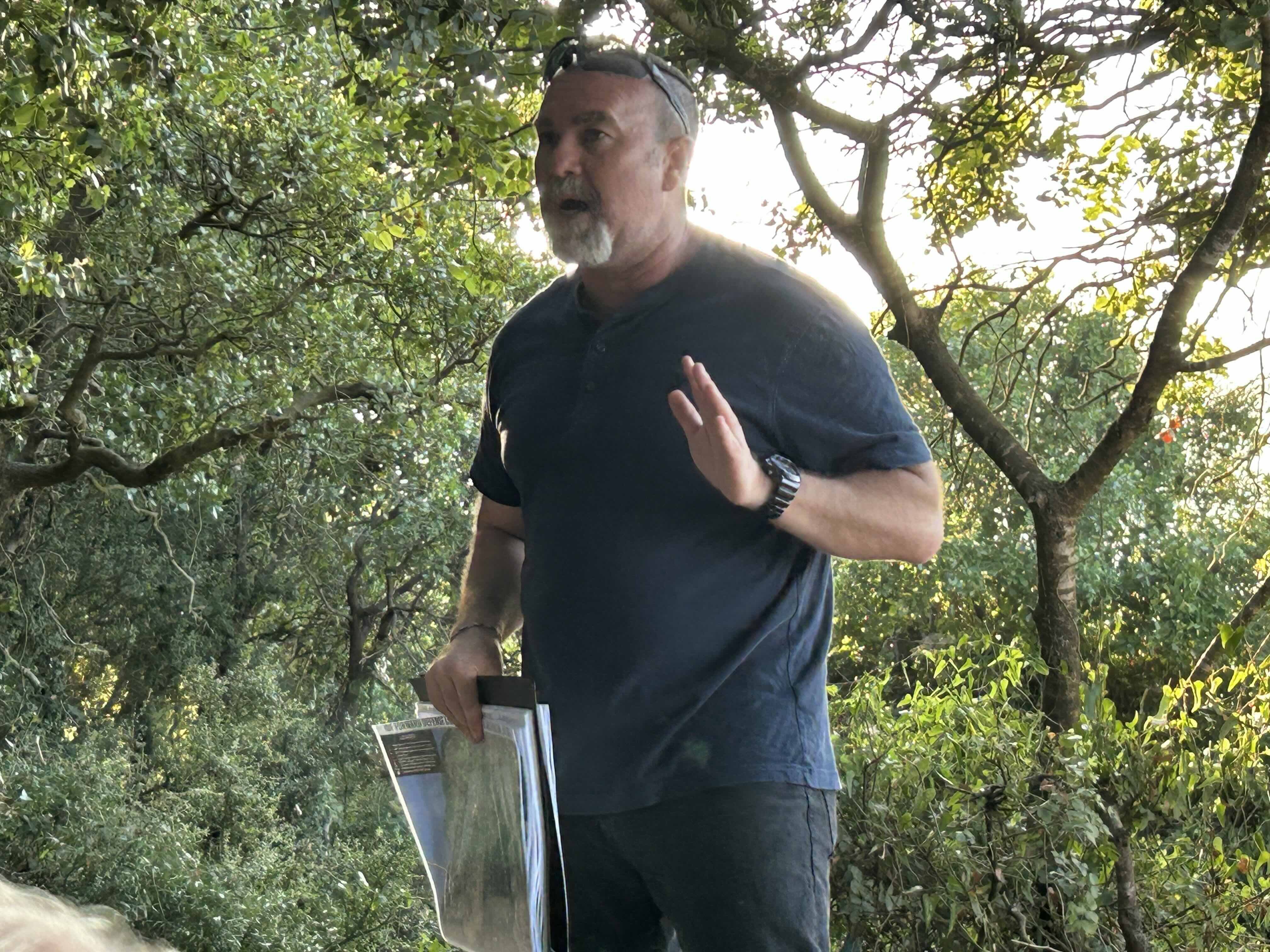 Along the border with Lebanon and as multiple explosions could be heard in the distance, Avrahim Levine briefed the delegation on Israel Defense Forces operations to neutralize the threat from Hezbollah in the neighboring country. | Credit: Ken Oliver-M�ndez/EWTN News