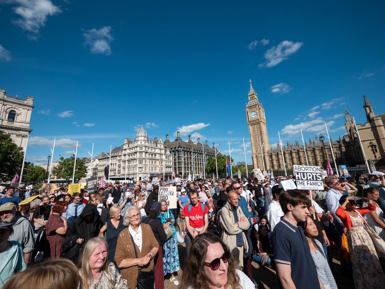 Thousands of pro-life advocates march in London near Big Ben during the cityʼs March for Life, Sept. 5, 2026. | Credit: Elliot Hartley