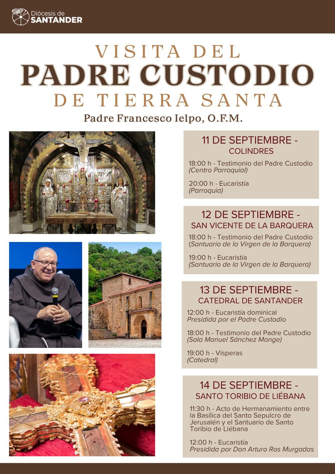 Cartel anunciador de la presencia del Custodio de Tierra Santa en septiembre de 2026. | Crédito: Diócesis de Santander.
