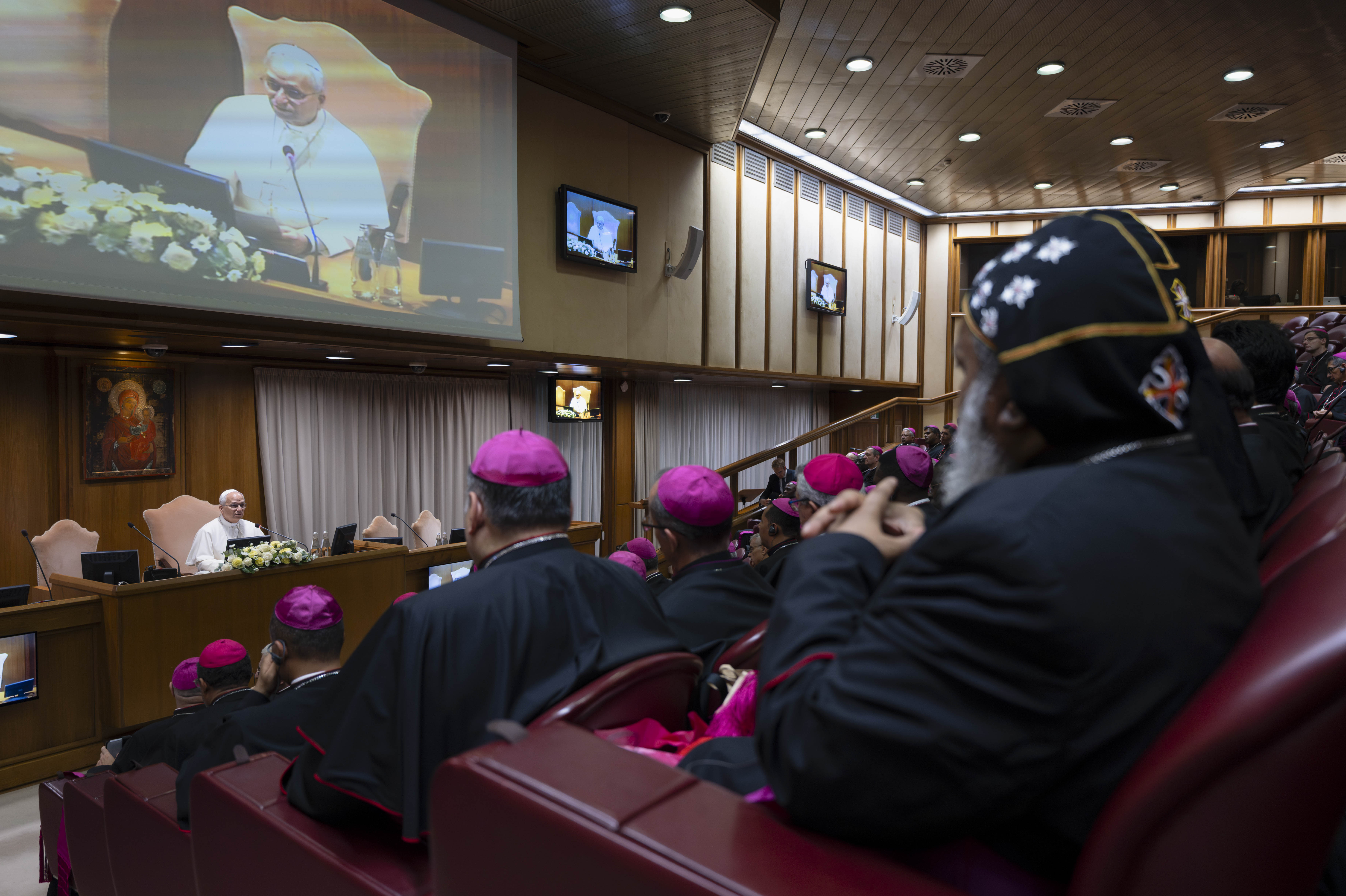 Pope Leo XVI addresses a group of new bishops, participants in a formation course in Rome, during an audience on Sept. 10, 2026, in the Synod Hall of the Vatican. | Credit: Vatican Media