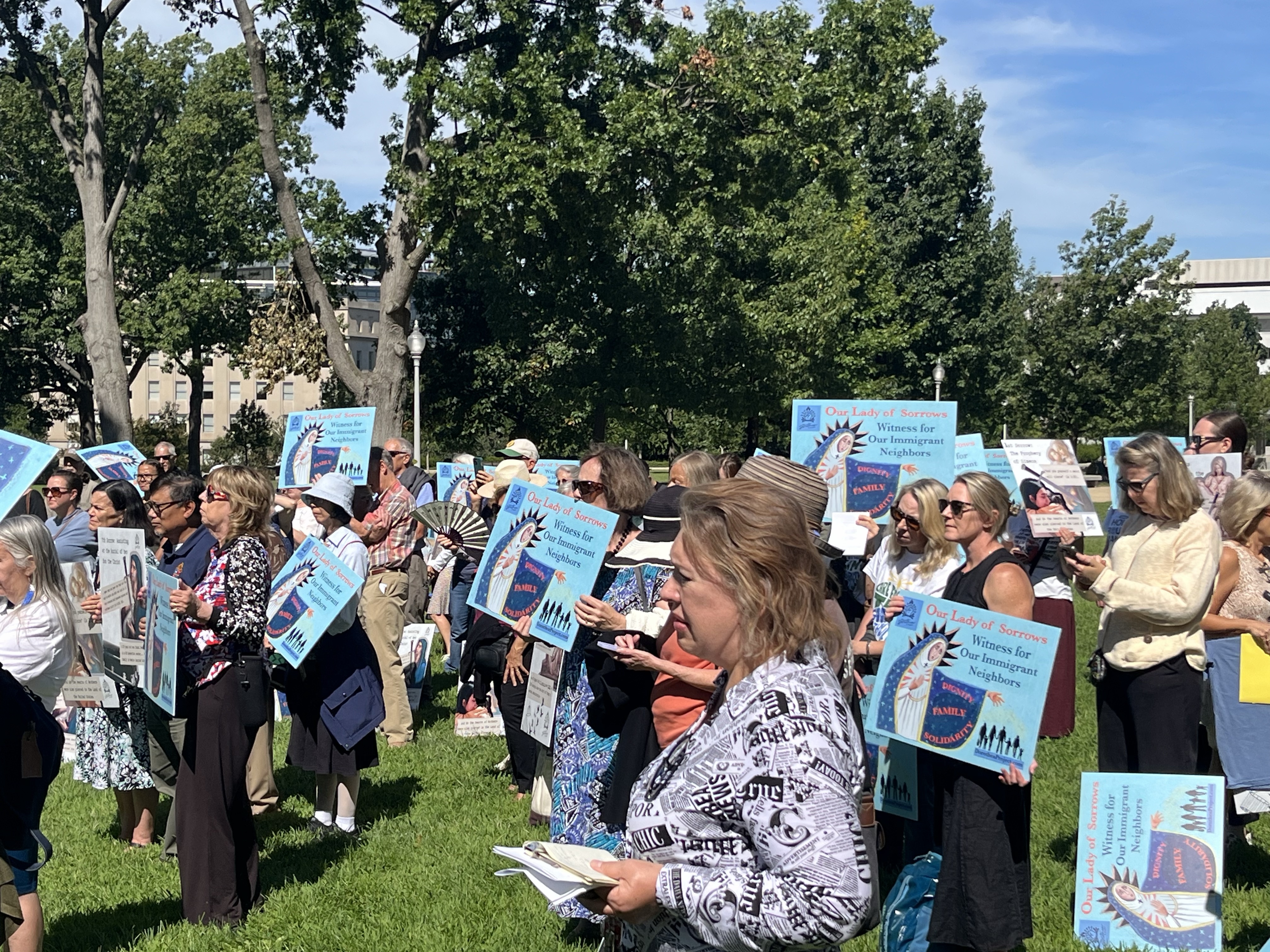 Catholics gather for a procession in Washington, D.C., to show solidarity with migrants on Sept. 15, 2026, organized by the Dorothea Project. | Credit: Tyler Arnold/EWTN News