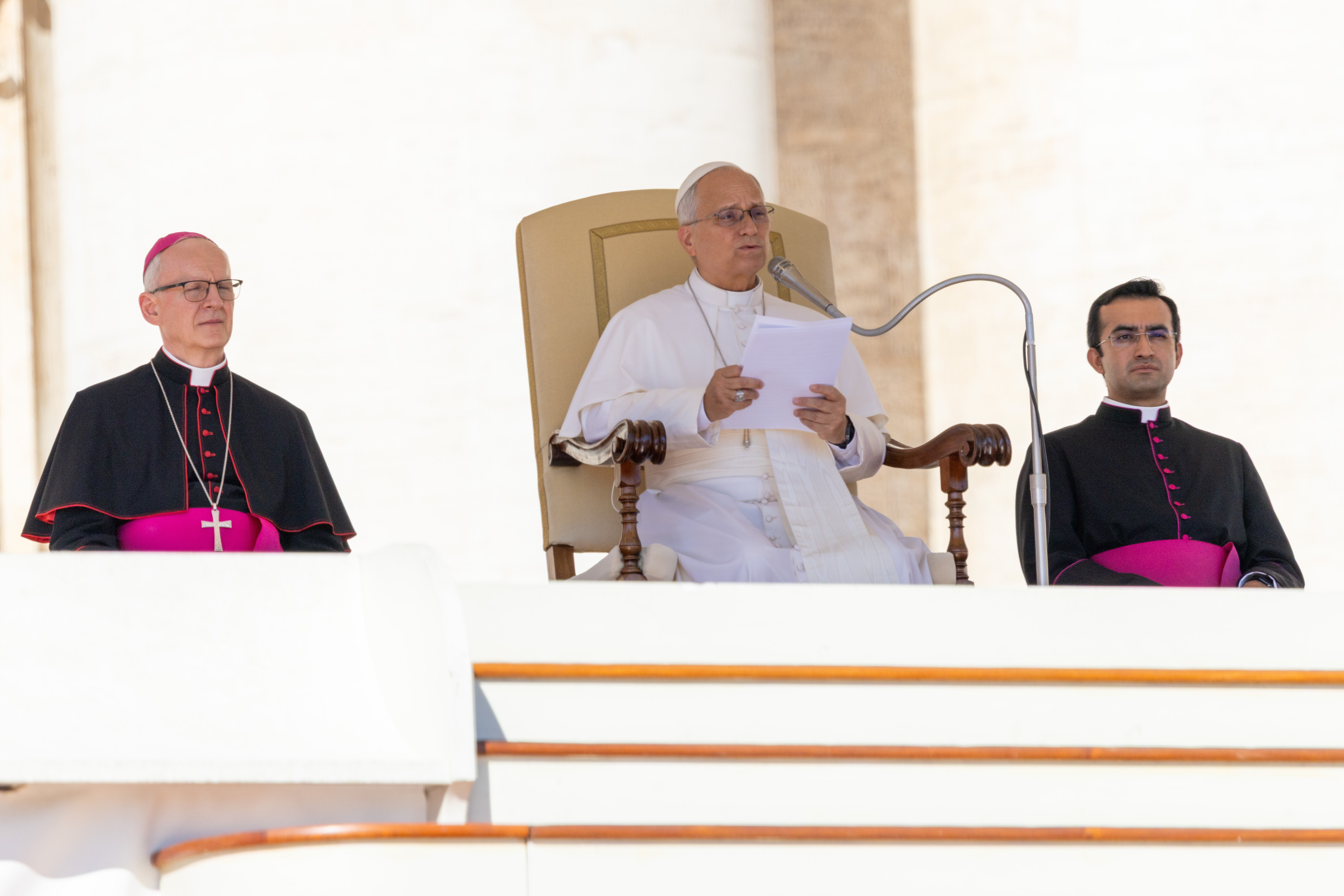 Pope Leo XIV speaks on the human community as described in “Gaudium et Spes” during his weekly general audience address in St. Peter’s Square on Sept. 16, 2026. | Credit: Daniel Ibañez/EWTN News