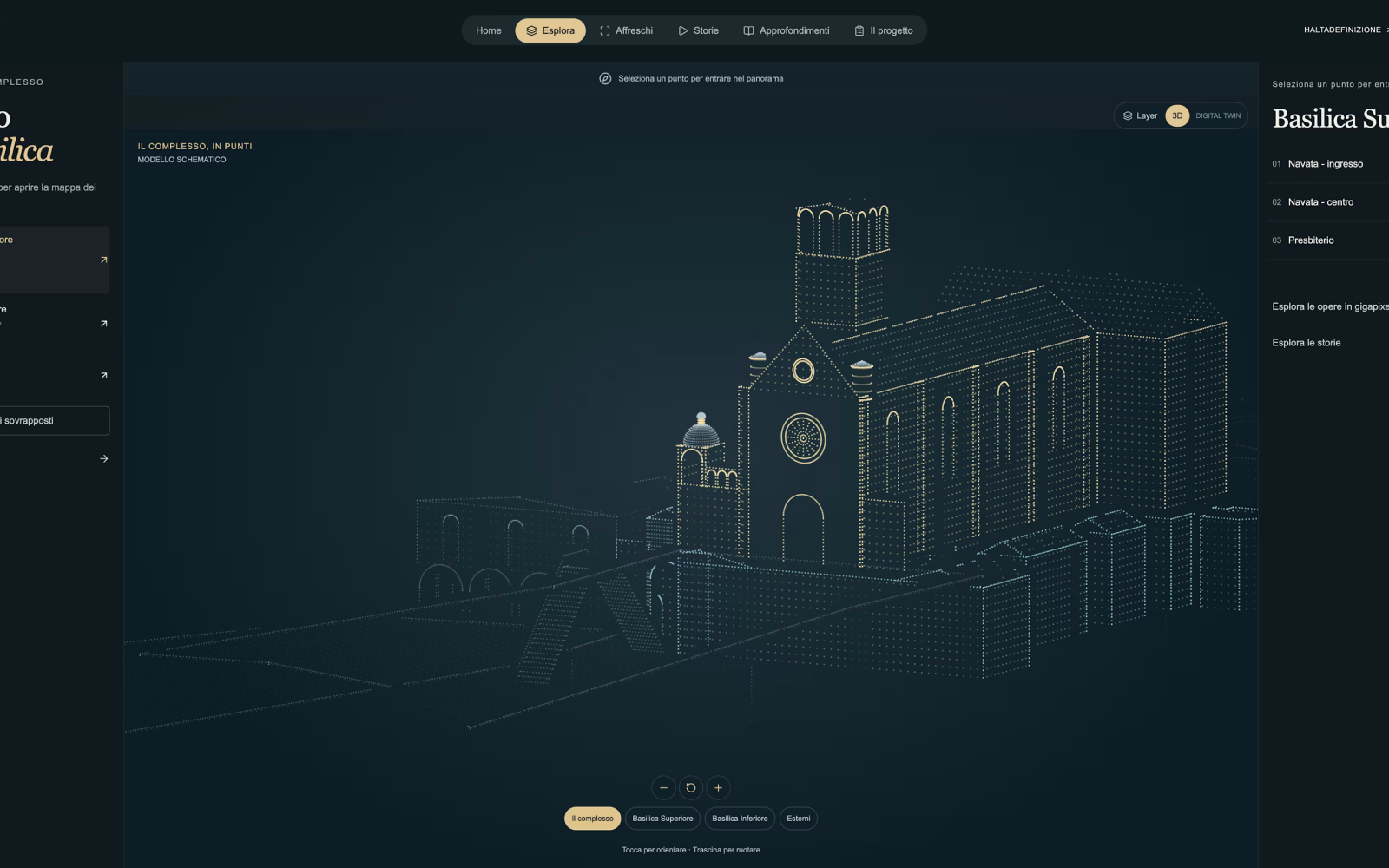 Modelo 3D esquemático de la Basílica de San Francisco en Asís. Crédito: Cortesía de Haltadefinizione