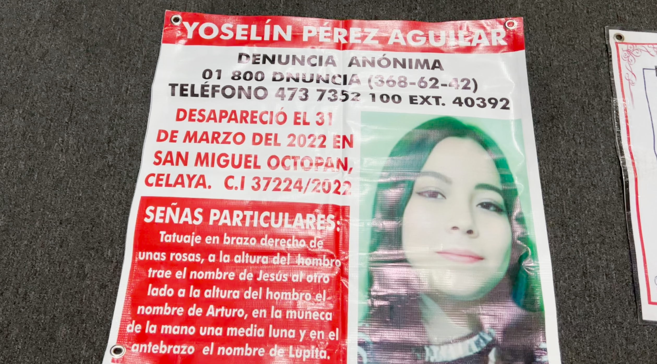 Ficha de Yoselín Pérez Aguiar, desaparecida el 31 de marzo de 2022. Crédito: Diego López Colín / EWTN News.