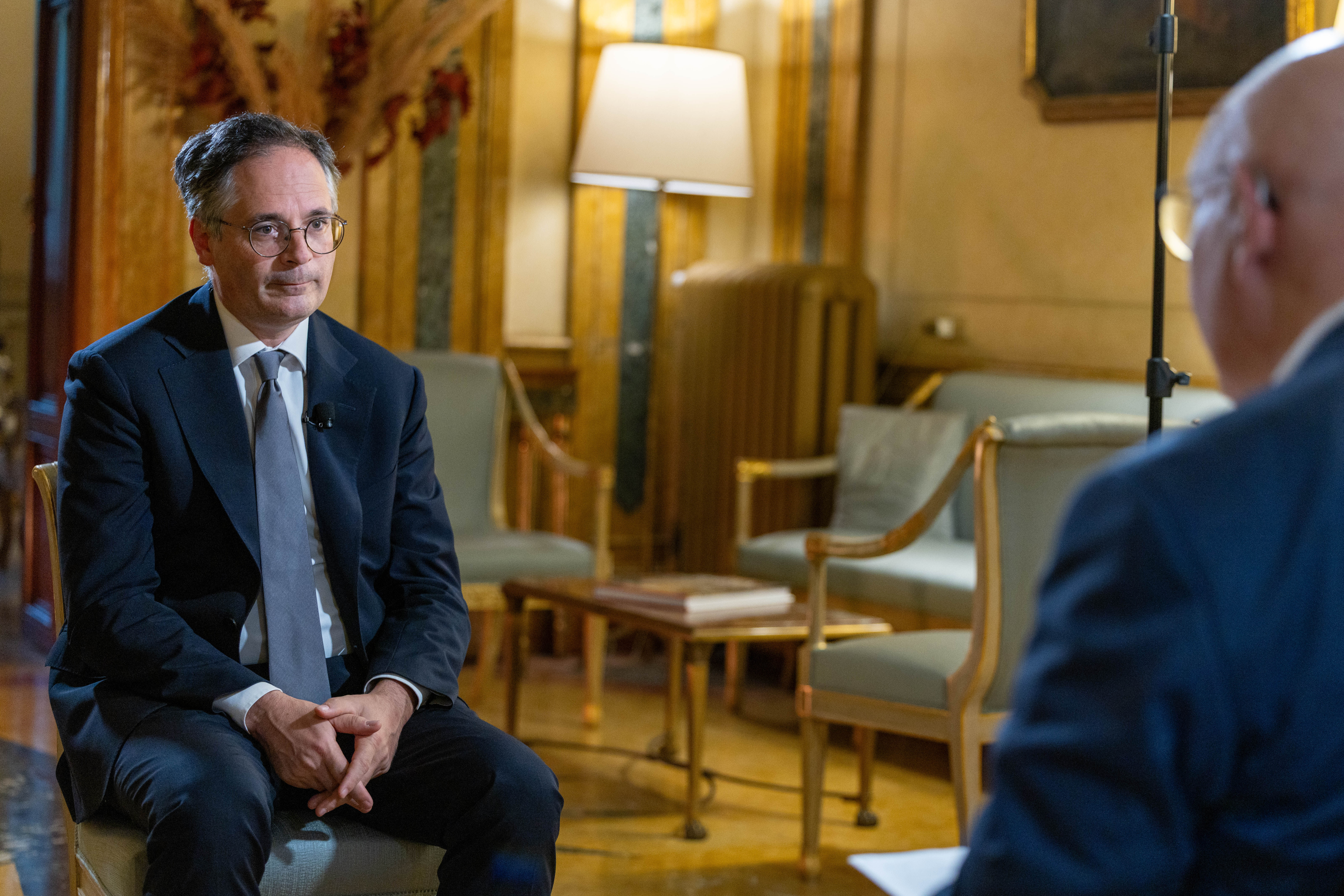 Francis X. Rocca, Vatican editor of EWTN News, interviews Charles Personnaz, French ambassador to the Holy See, at his offices in Rome on Sept. 10, 2026. | Credit: Daniel Ibanez/EWTN News