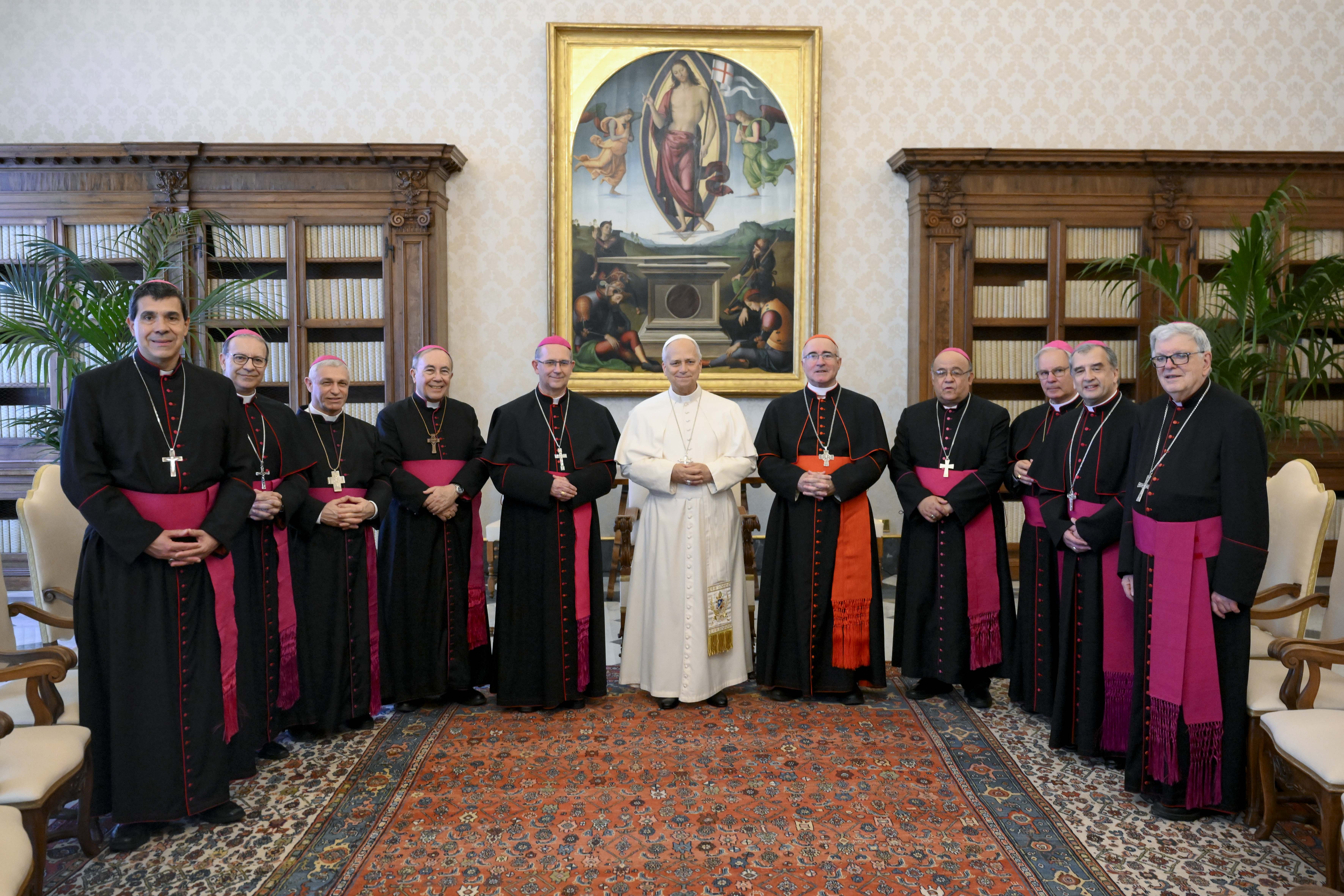 A meeting between Pope Leo XIV and Uruguayan bishops on Sept. 18, 2026, provided an opportunity to present the Holy Father with a document containing messages from citizens across Uruguay, sent in anticipation of his arrival in the country on Nov. 6, 2026. | Credit: Vatican Media