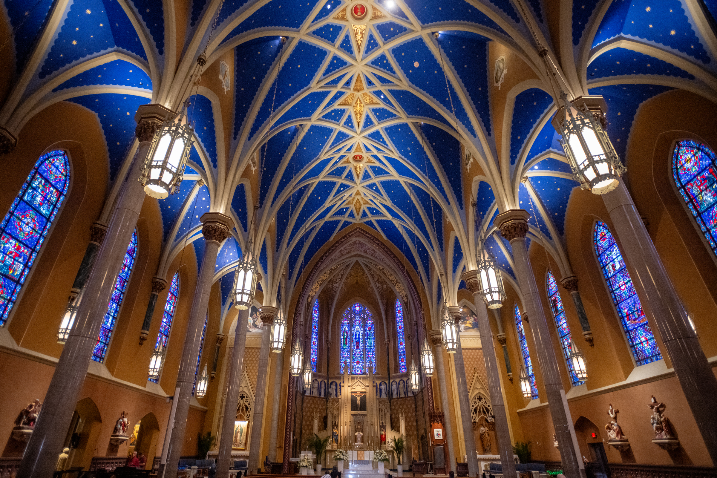 The vaulted ceiling and sanctuary of the Cathedral of St. Mary of the Immaculate Conception in Peoria. Sheen was ordained here in 1919. | Credit: Jeffrey Bruno