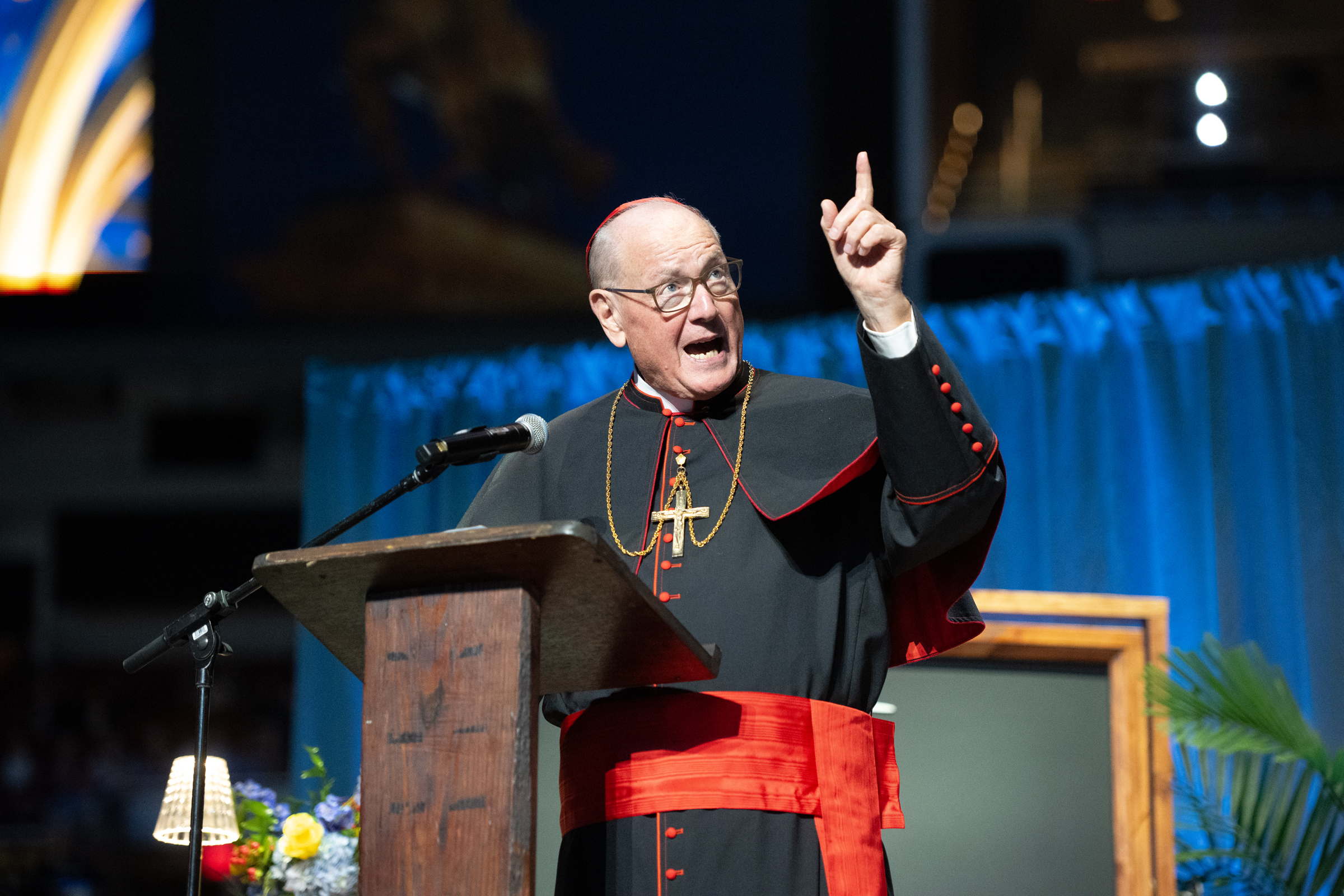 Cardinal Timothy Dolan speaks at the beatification Mass for Archbishop Fulton Sheen on Sept. 24, 2026 in St. Louis. | Credit: Jeffrey Bruno