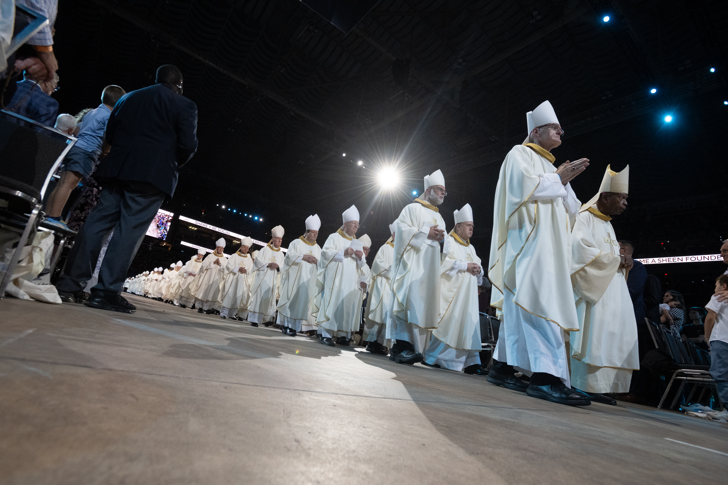 Bishops process into the beatification Mass for Archbishop Fulton Sheen on Sept. 24, 2026. | Credit: Jeffrey Bruno