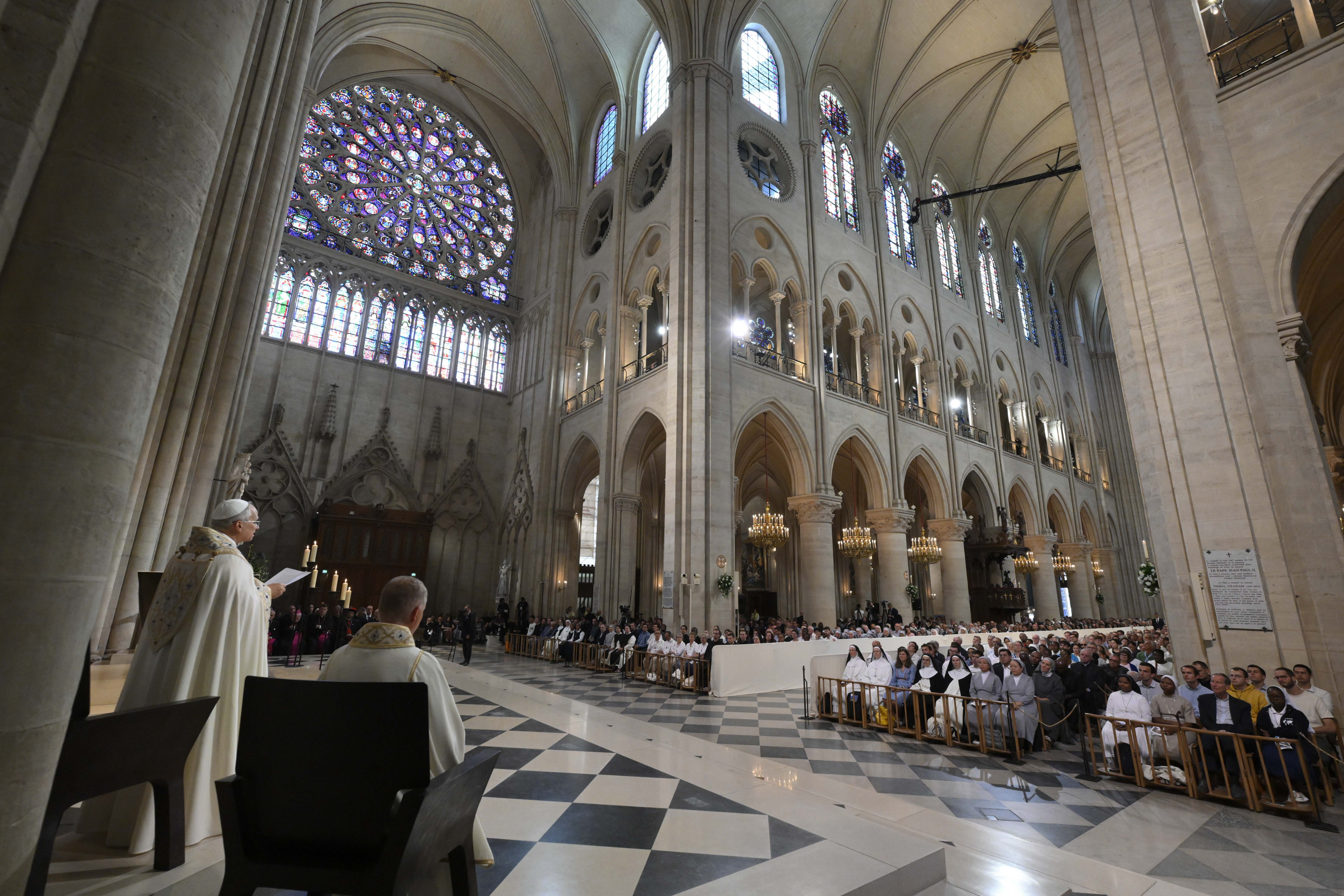 Pope Leo XIV visits Notre-Dame Cathedral in Paris on Sept. 25, 2026 for a celebration of Vespers. | Credit: Vatican Media