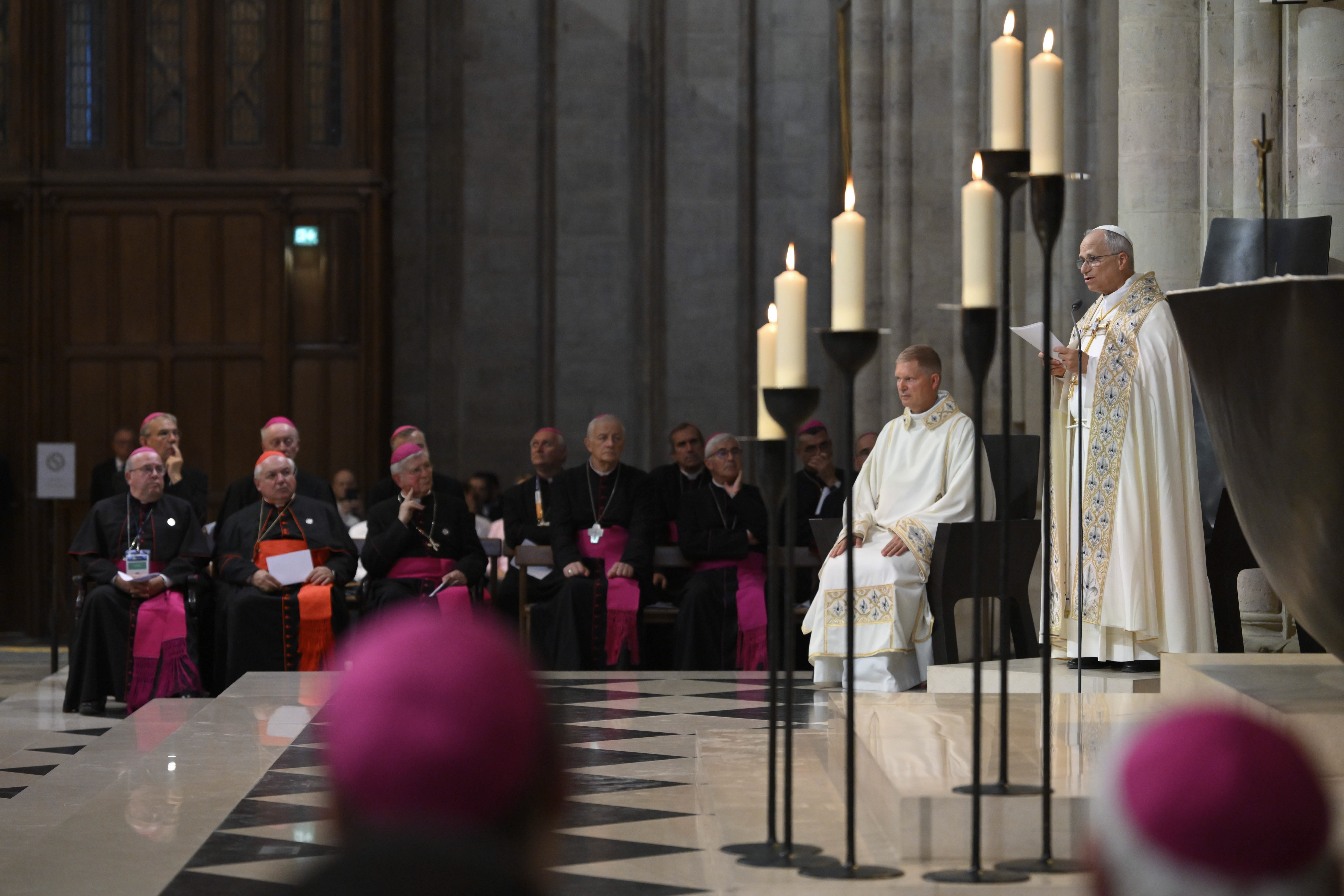 Pope Leo XIV delivers a homily during a celebration of Vespers at Notre-Dame Cathedral in Paris on Sept. 25, 2026.  | Credit: Vatican Media