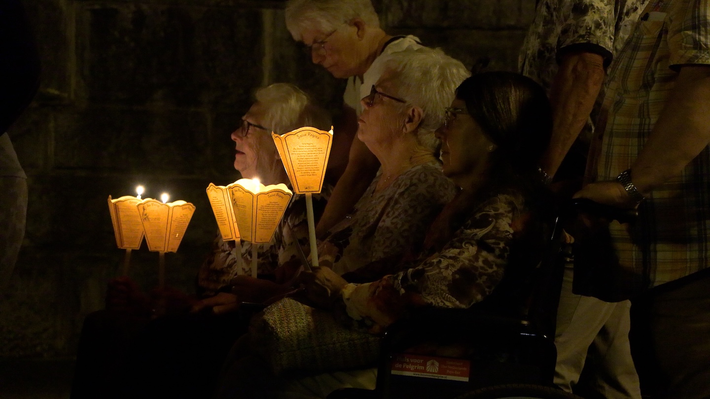 Pilgrims gather to pray before Pope Leo arrives in Lourdes, France, during his papal trip to France Sept. 25-28, 2026. | Credit: Elliot Hartley