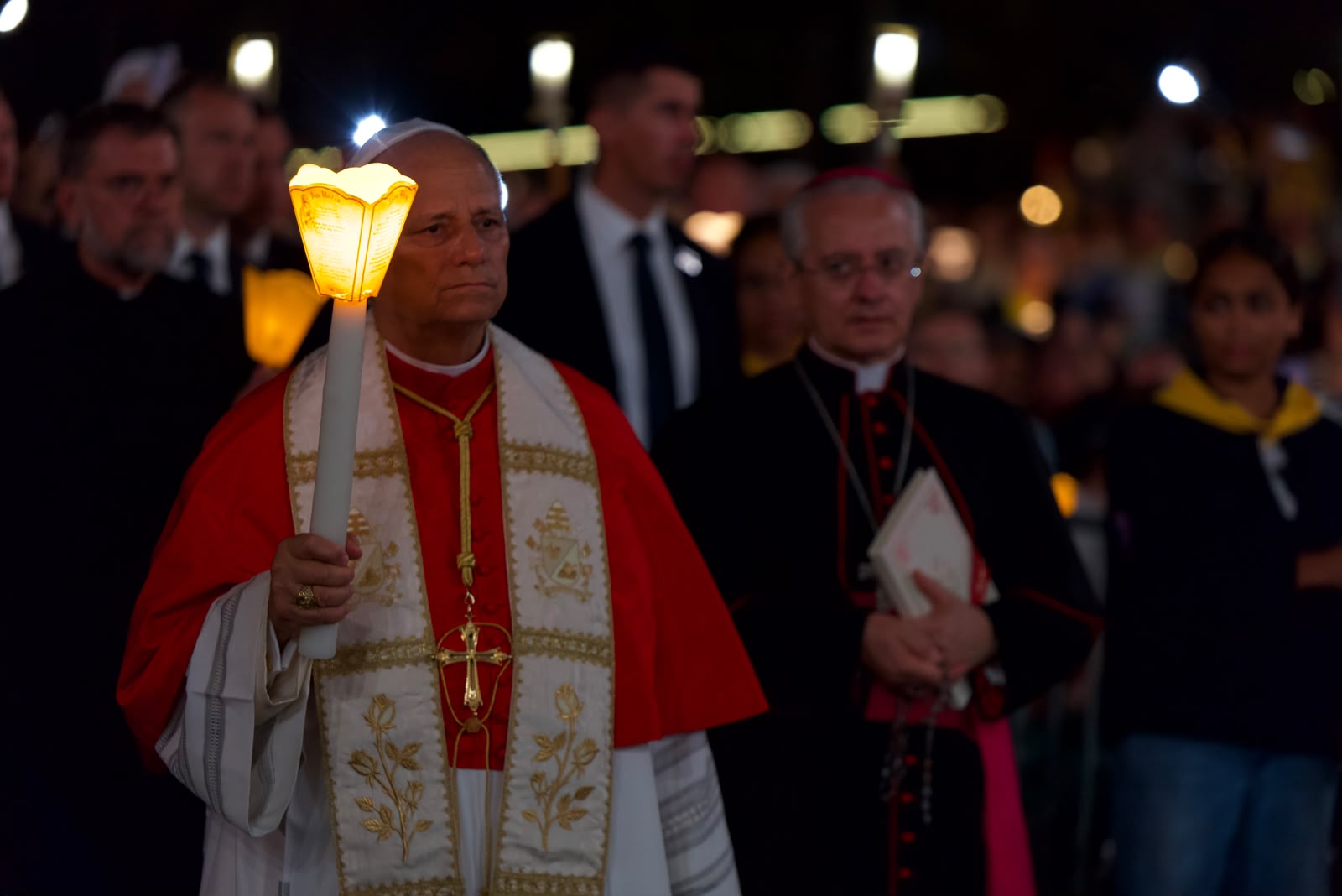 Pope Leo XIV leads an evening rosary and candlelit procession Sept. 27, 2026 at the Lourdes grotto, a Marian pilgrimage site in France dedicated to Our Lady of Lourdes. | Credit: Daniel Ibáñez/EWTN News