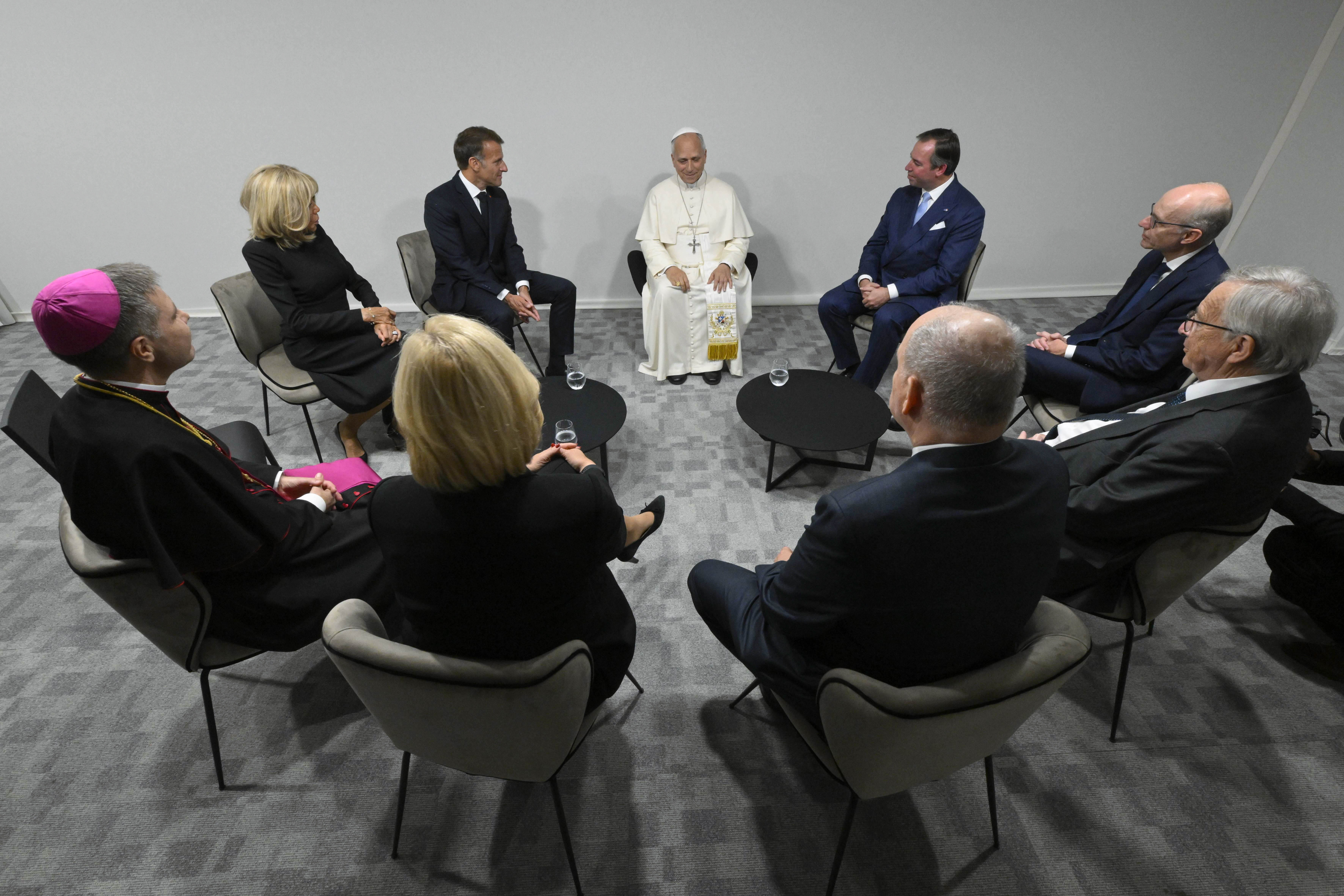 Pope Leo XIV meets with religious leaders at an interreligious meeting at the Robert Schuman Conference Center in Metz, France, on Sept. 28, 2026. | Credit: Vatican Media