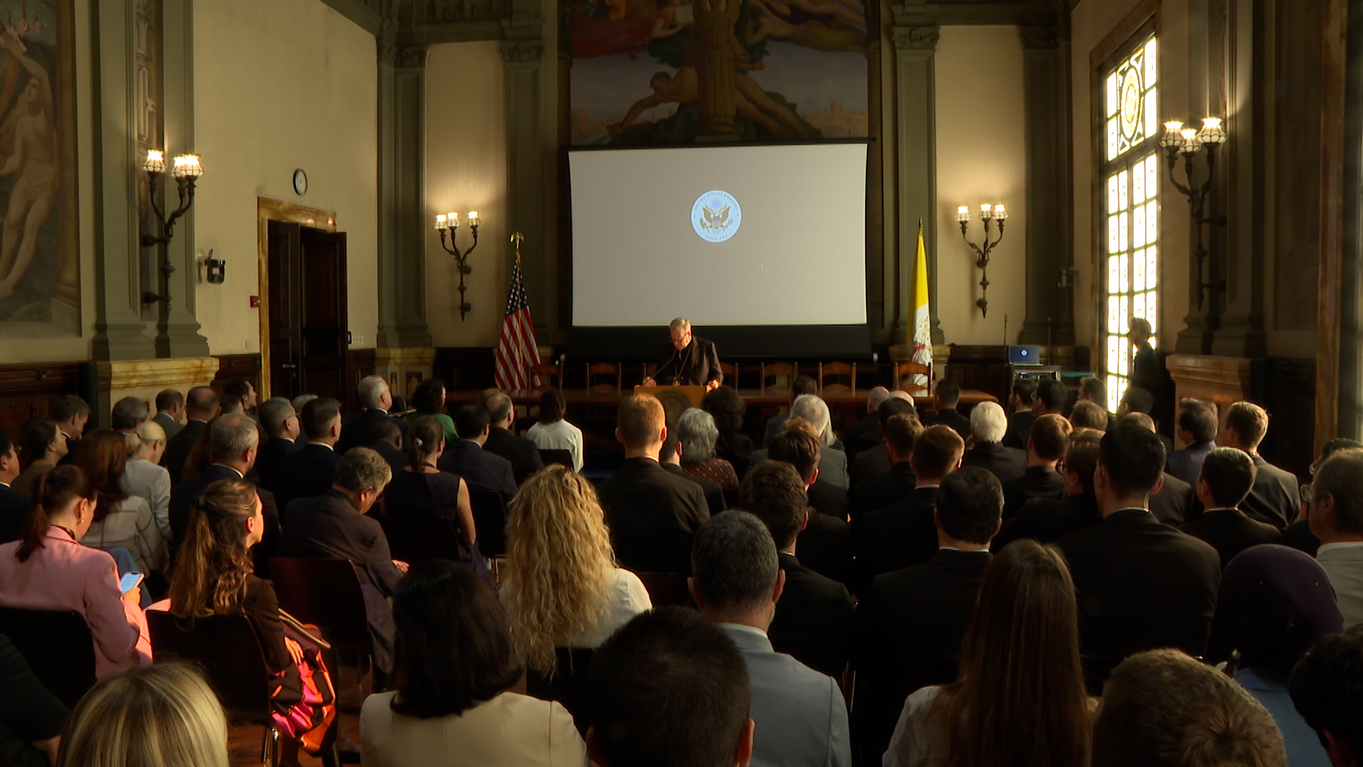 Bishop Robert Barron of Winona-Rochester, Minnesota, speaks at the event “America at 250” at the U.S. Embassy to the Holy See in Rome on Sept. 30, 2026. | Credit: Alberto Basile/EWTN News
