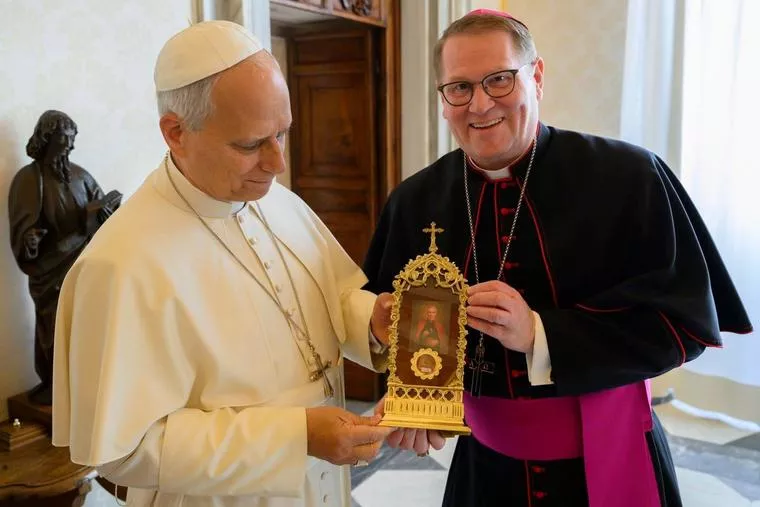 Pope Leo XIV receives relic of Blessed Fulton Sheen from Peoria Bishop Louis Tylka