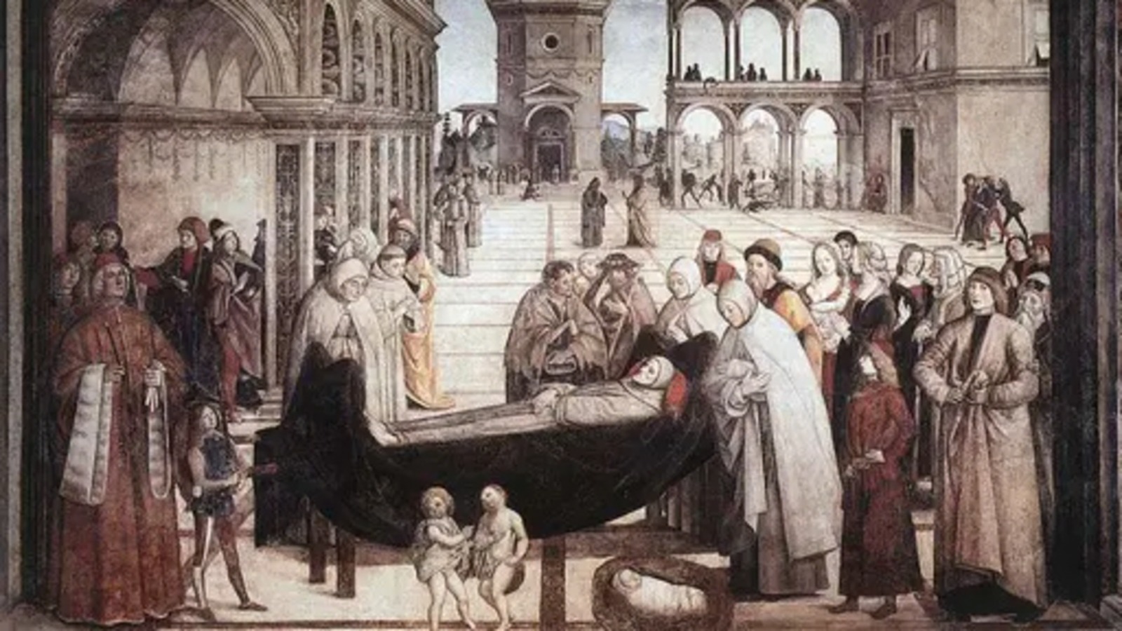 “Morte de São Bernardino”, 1487-89: Afresco de Cappella Bufalini, Santa Maria in Aracoeli, Roma. | Crédito: picryl/domínio público ?? 
