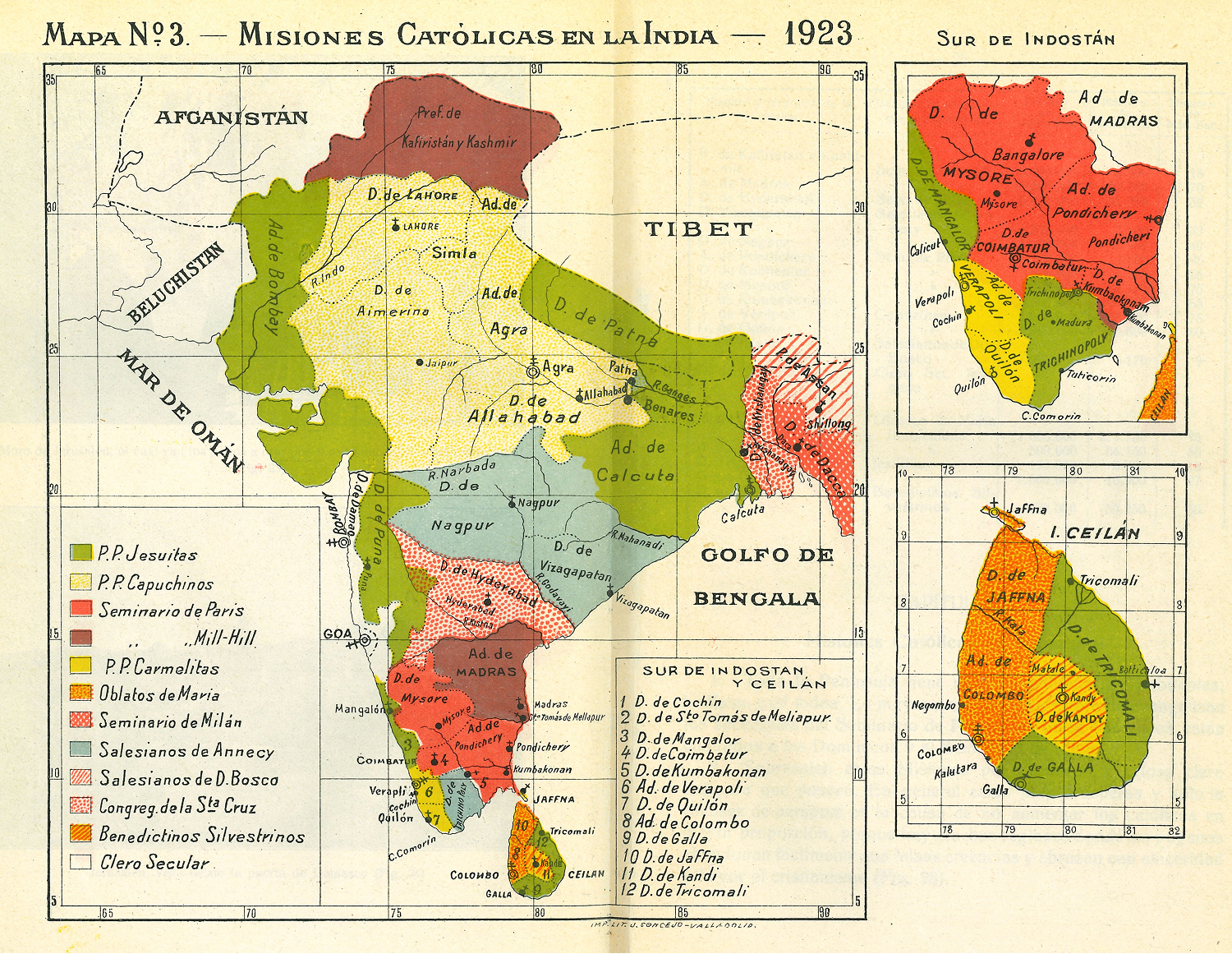 Mapa de misiones católicas en 1923 en India. | Crédito: OMP España