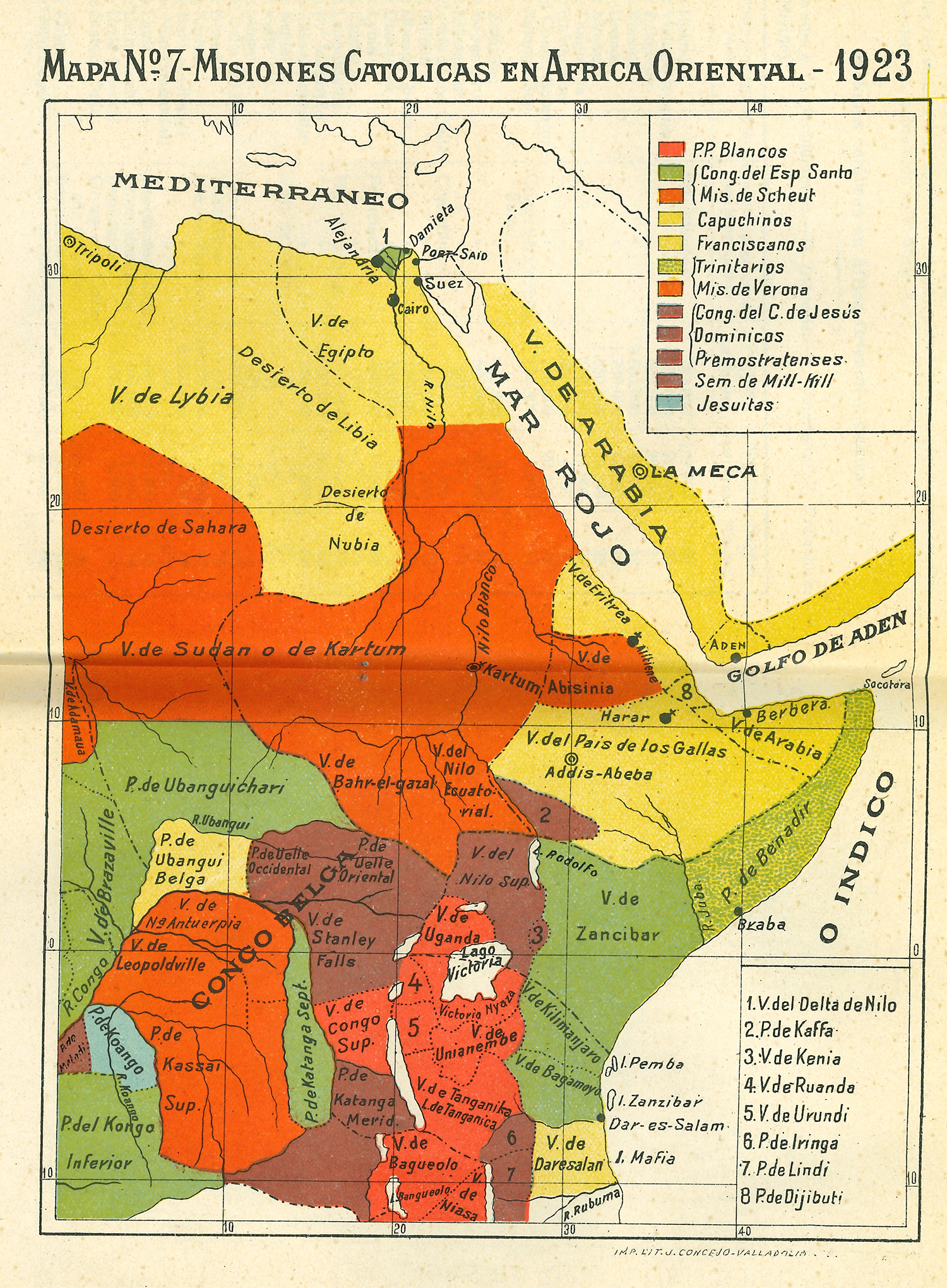 Mapa de misiones católicas en 1923 en África Oriental. | Crédito: OMP España