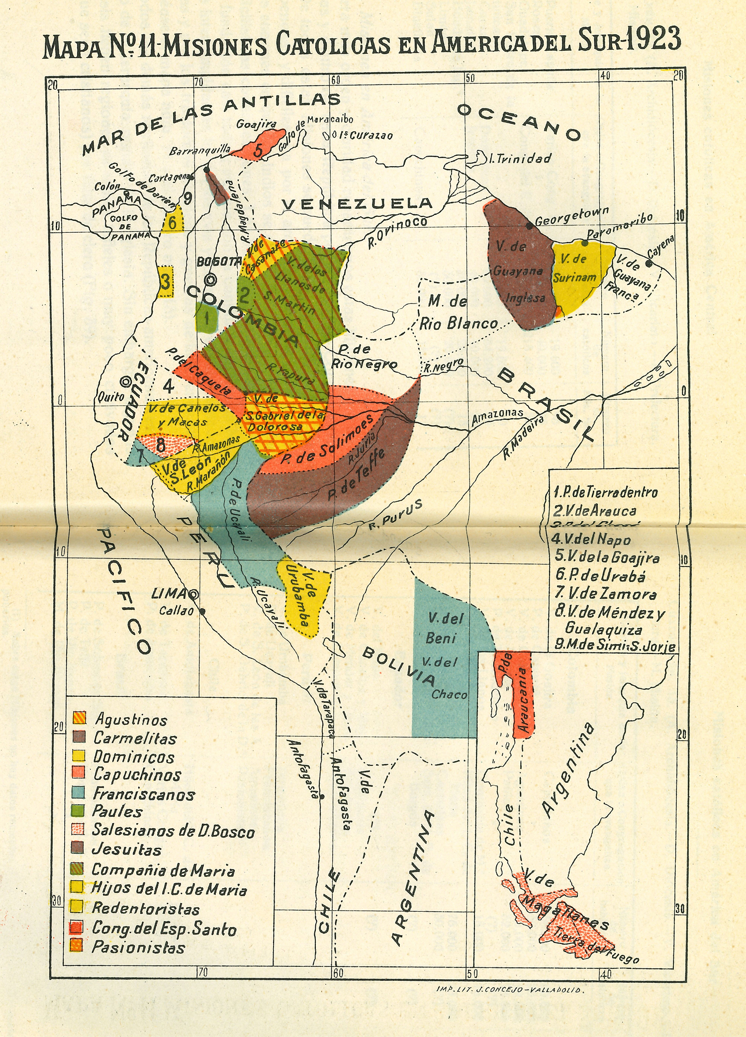 Mapa de misiones católicas en 1923 en América del Sur. | Crédito: OMP España